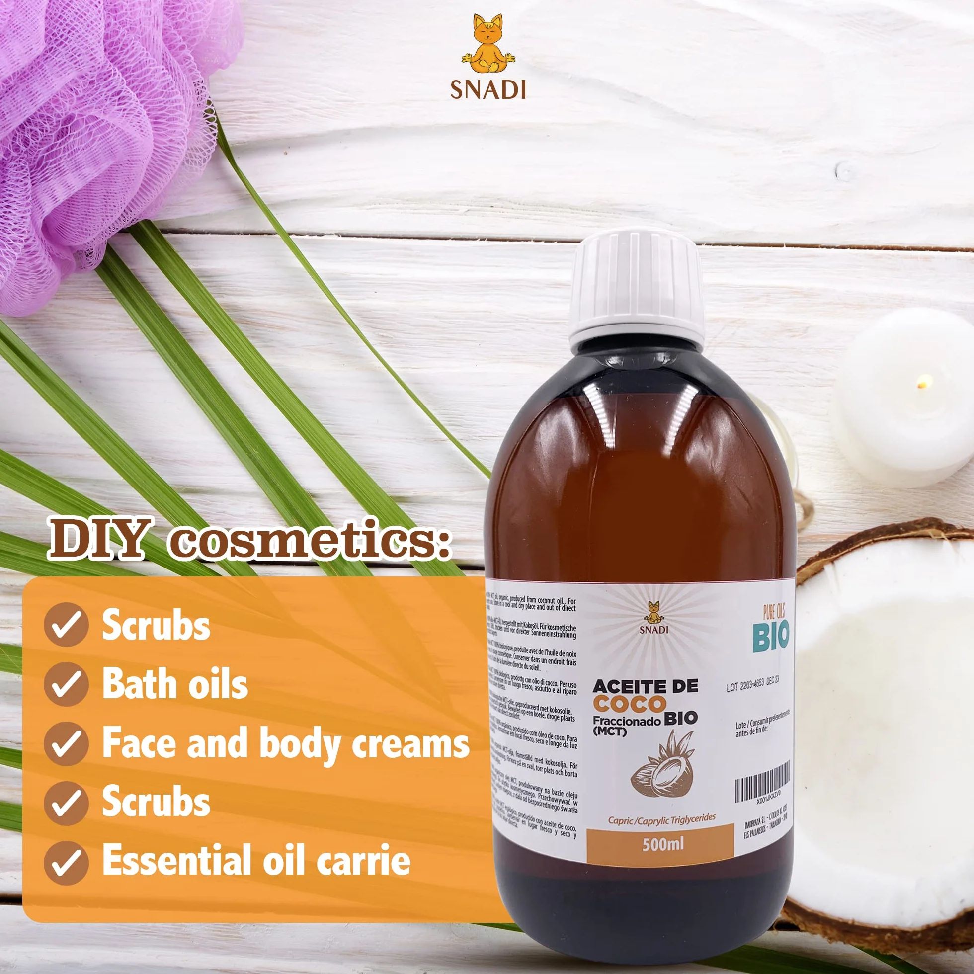Bio Frakcjonowany Olej Kokosowy MCT 500 ml 100% Czysty Naturalny do Skóry Włosów Kosmetyków Aromaterapii