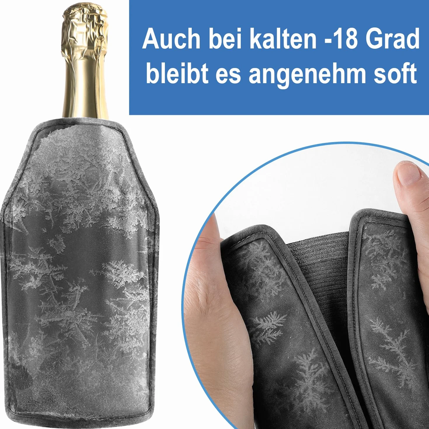 Przenosna chlodziarka do butelek – Chlodzacy rekaw do szampana z gumka – Chlodzacy rekaw do szampana, wina, piwa i napojów bezalkoholowych (Czarny - 1 sztuka)