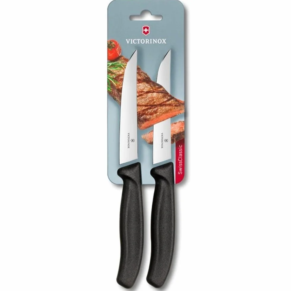 Victorinox, 6.7903.12B, Swiss Classic, Steakmesser "Gourmet", Extra scharfe Klinge, mit geradem Schliff, robuster Kunststoff-Griff, Schwarz, Made in Switzerland, Spülmaschinengeeignet