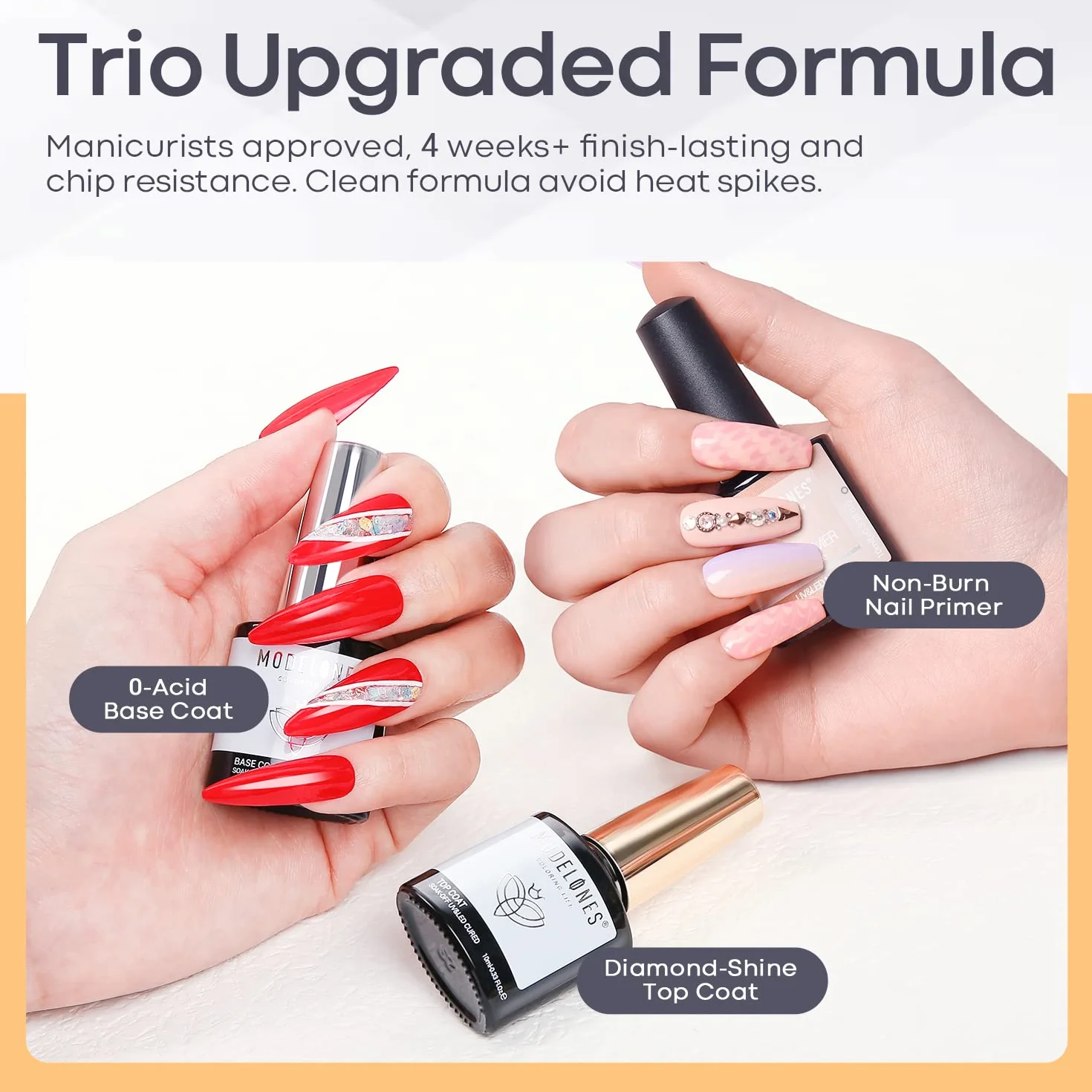 Modelones Zestaw 3 x 10 ml UV LED Żel do Paznokci Base Top Coat Primer No Wipe