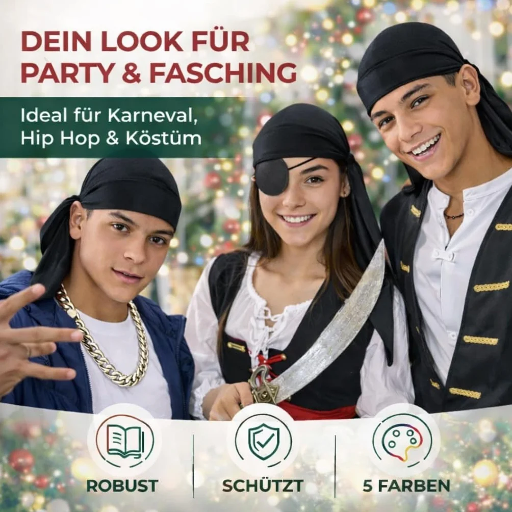 TK Gruppe Timo Klingler Durag - kostium nakrycie głowy na fale, loki i warkocze - kostium turban/pirata na karnawał hip hop