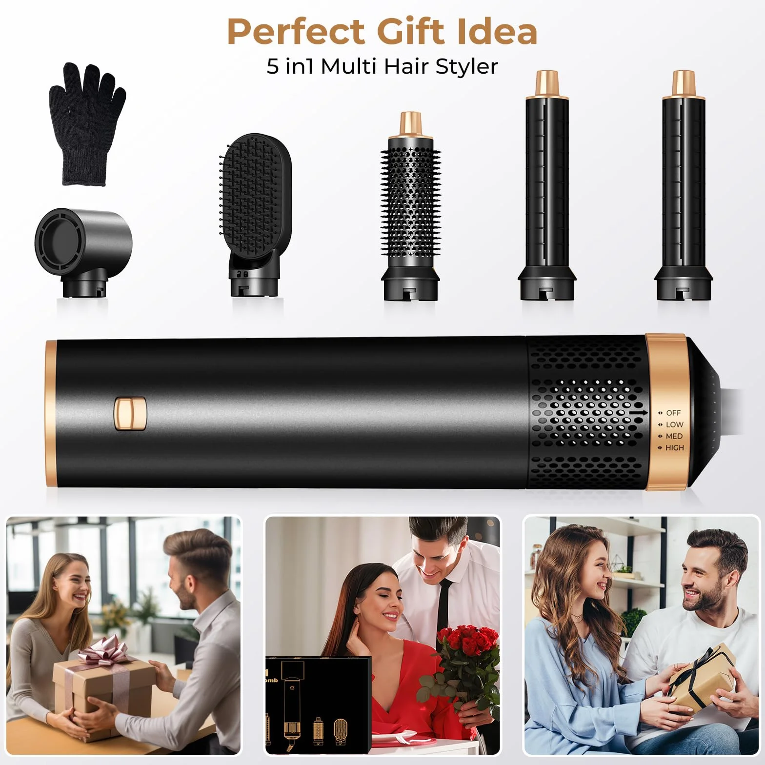 JINYAWA 5 w 1 suszarko-lokówka, Multi Stylizator, Automatyczna Lokówka, Wolumizer, Zdejmowane Air Styler, Szczotka Na Gorące Powietrze Do Zwiększan, Koncentrator, Obrotowy Przewód, moc 800W