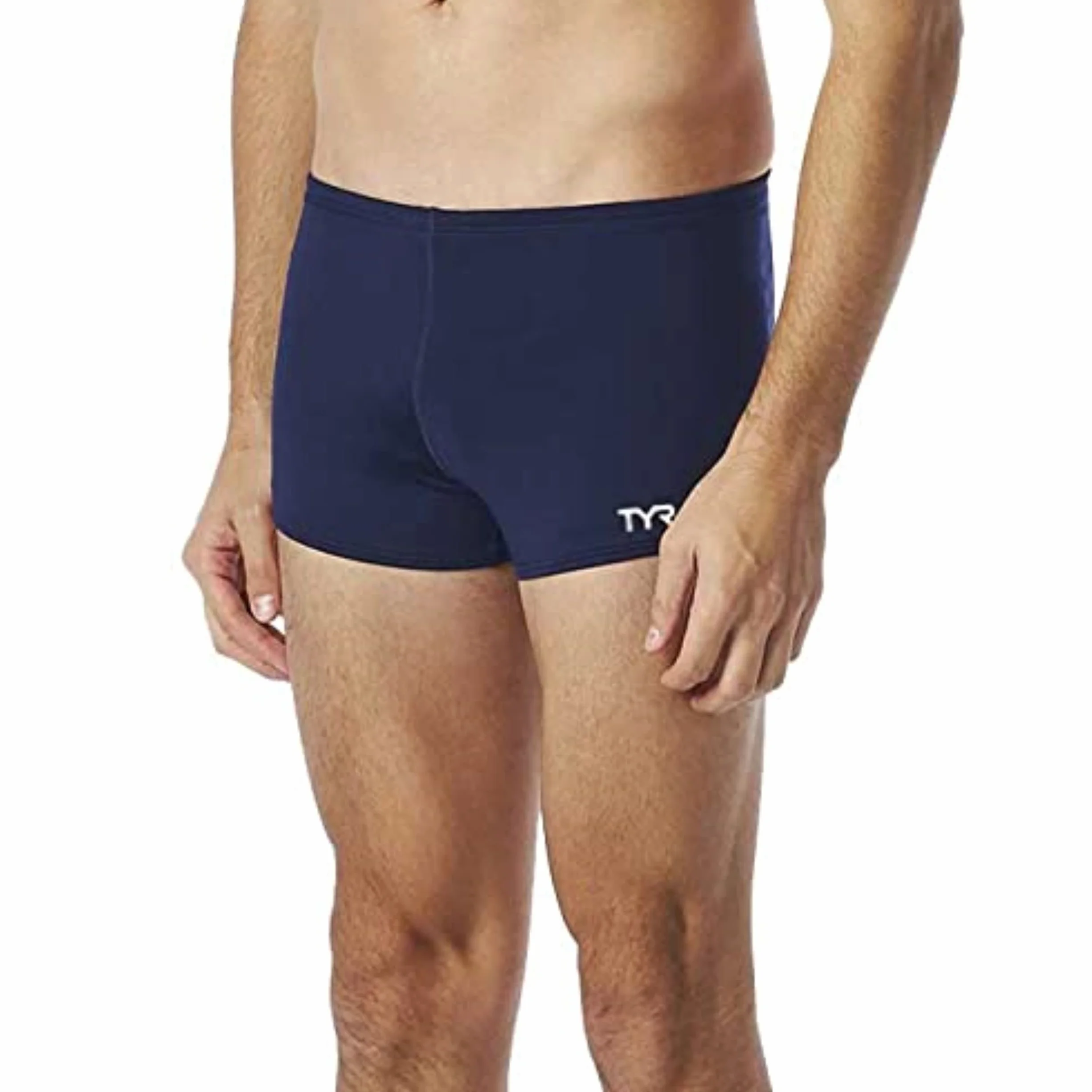 TYR Męski strój kąpielowy Durafast Elite Solid Square Leg, granatowy, 164 PL