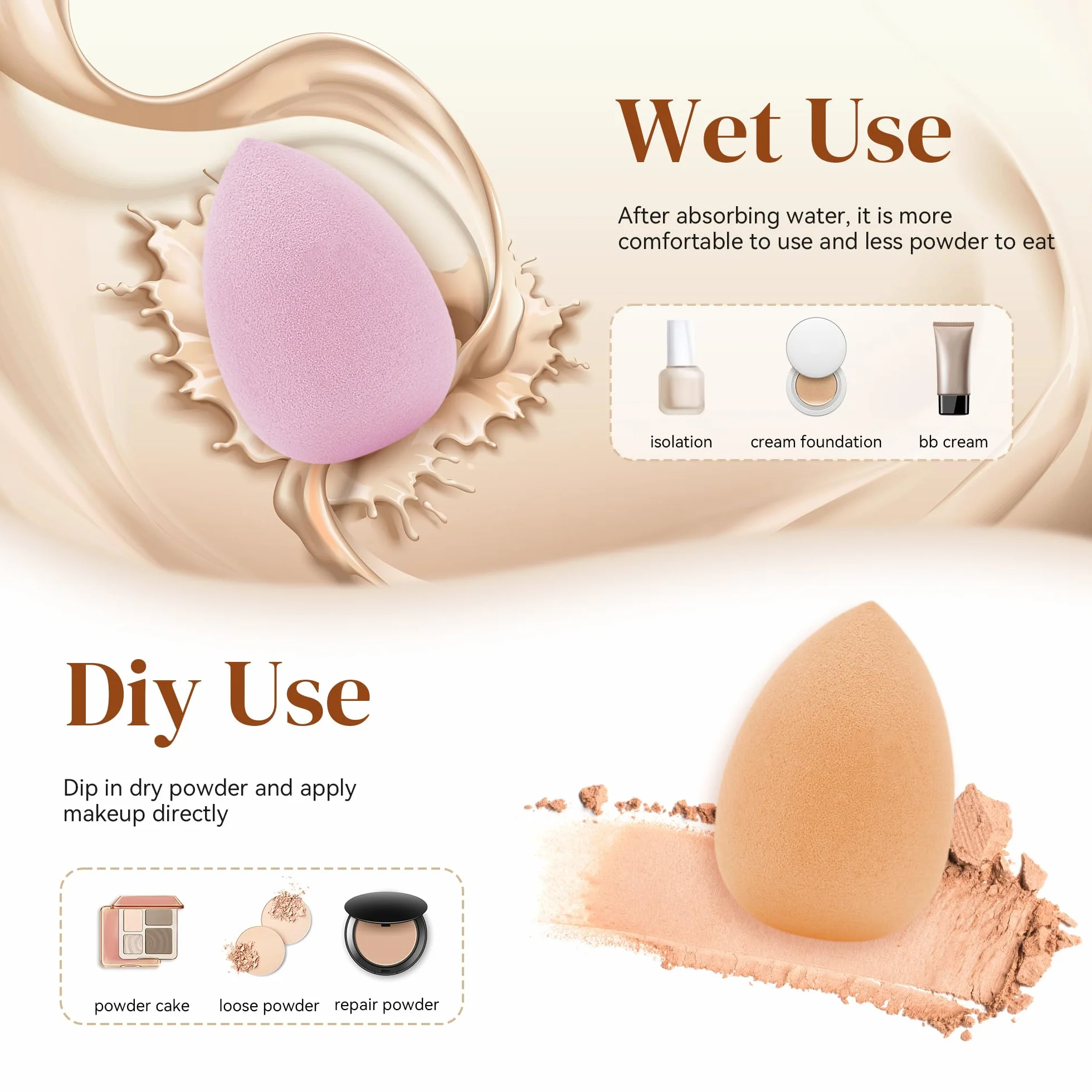 Gąbka do makijażu, 8 sztuk Gąbki do makijażu Beauty Foundation Blending, Blender gąbek do makijażu do płynnego podkładu, pudru z filtrem przeciwsłonecznym, puszek do pudru, kremu, prezent dla kobiet