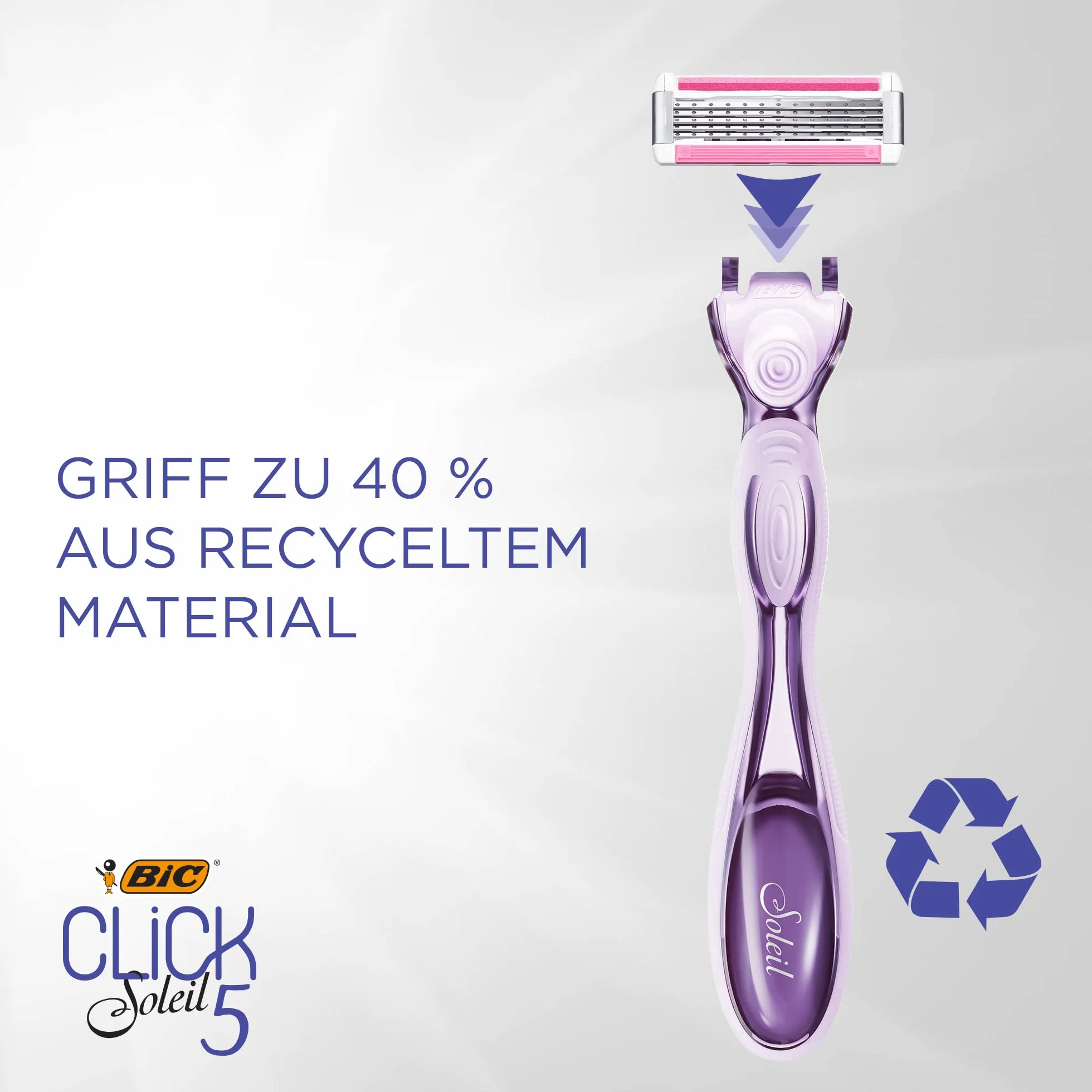 Bic Click 5 Soleil damskie wkłady do maszynki do golenia, 3 ruchome ostrza i pasek smarujący - pudełko z 8 kartridżami, fioletowe, 8 sztuk (1 szt.)