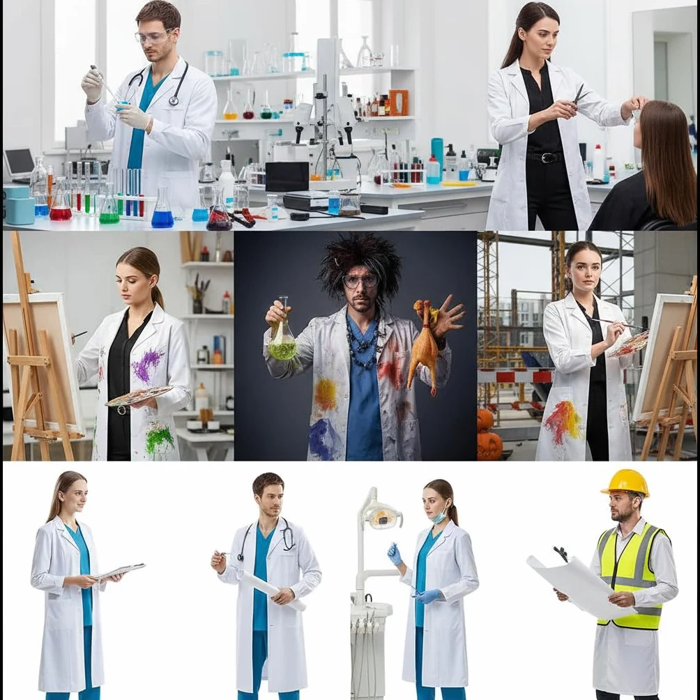 Fartuch laboratoryjny, bawełna, dla kobiet i mężczyzn, biały fartuch lekarski z guzikami, 3 kieszenie, długi rękaw, płaszcz laboratoryjny, odzież robocza, płaszcz lekarski, odzież ochronna do