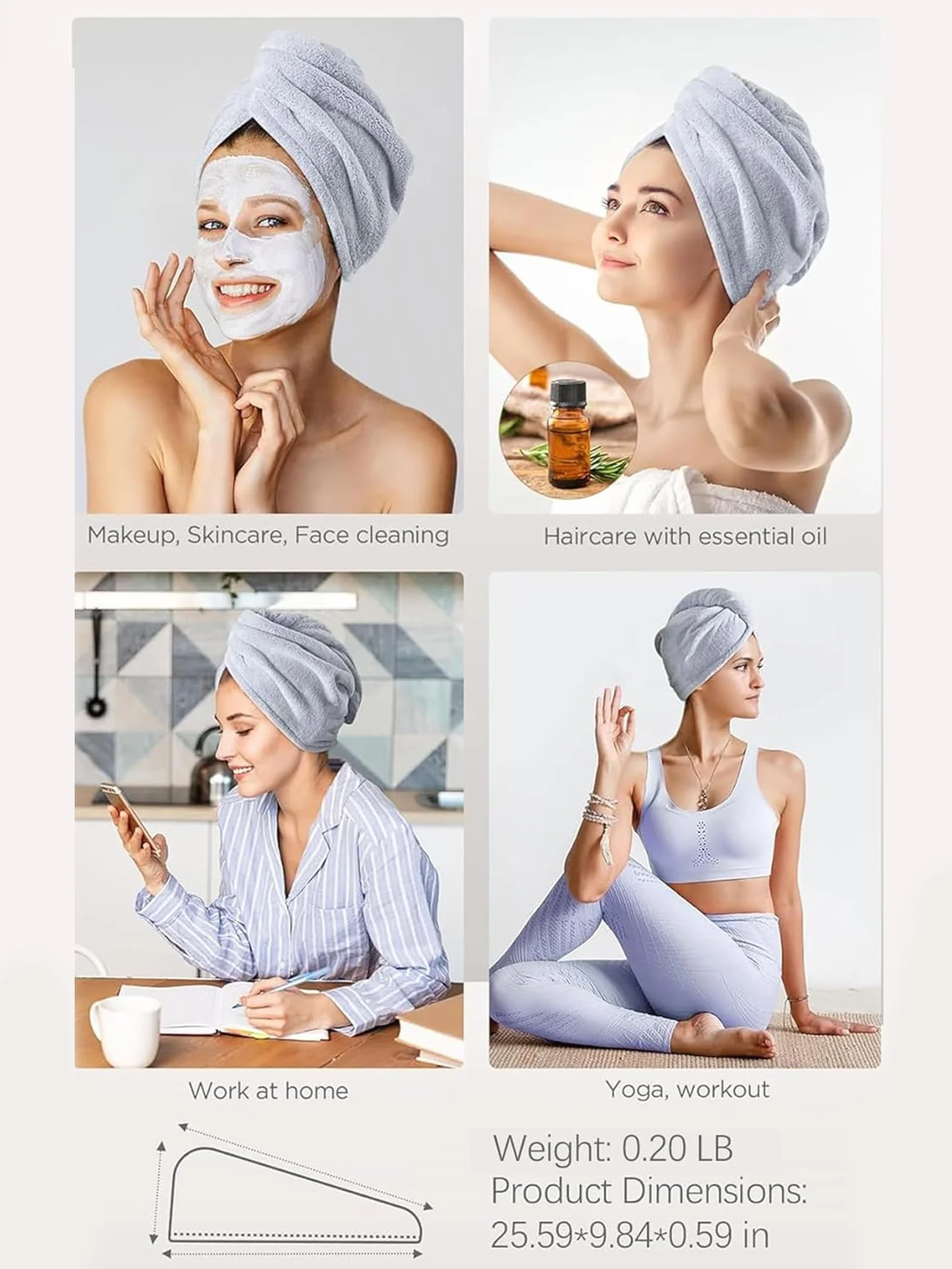 KU 3 sztuki ręczników z mikrofibry, turban, ręcznik do włosów z guzikiem, super chłonny, szybkoschnący, do spania, odpowiedni dla kobiet i dzieci, długie, krótkie, kręcone włosy (szary, różowy