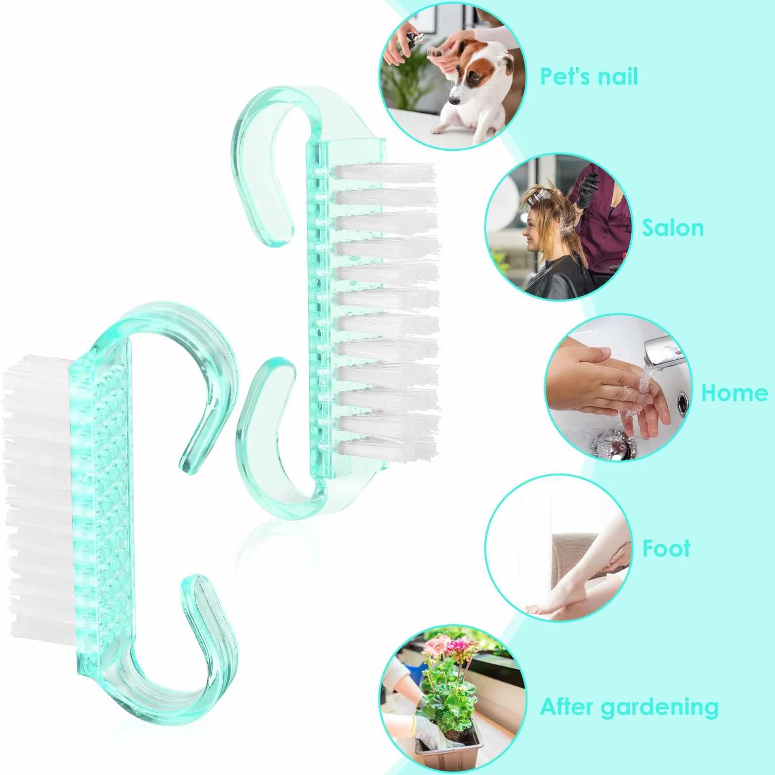 8 sztuk szczoteczki do paznokci, Abeillo szczoteczka do paznokci, uchwyt z tworzywa sztucznego, szczoteczki do peelingu i czyszczenia paznokci, szczoteczka do manicure i pedicure do czyszczenia kurzu