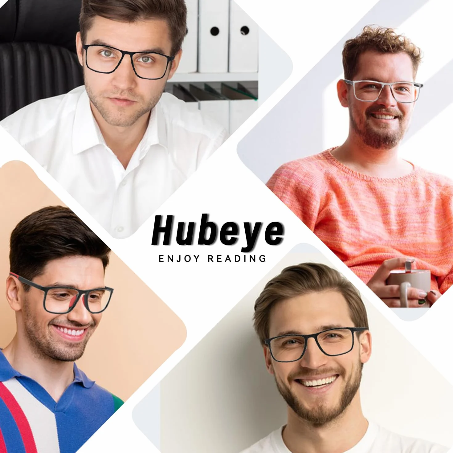 Hubeye Sportowe okulary do czytania dla mężczyzn i kobiet czytnik TR90 Ultralight kwadratowe wygodne elastyczne okulary chroniące przed niebieskim światłem