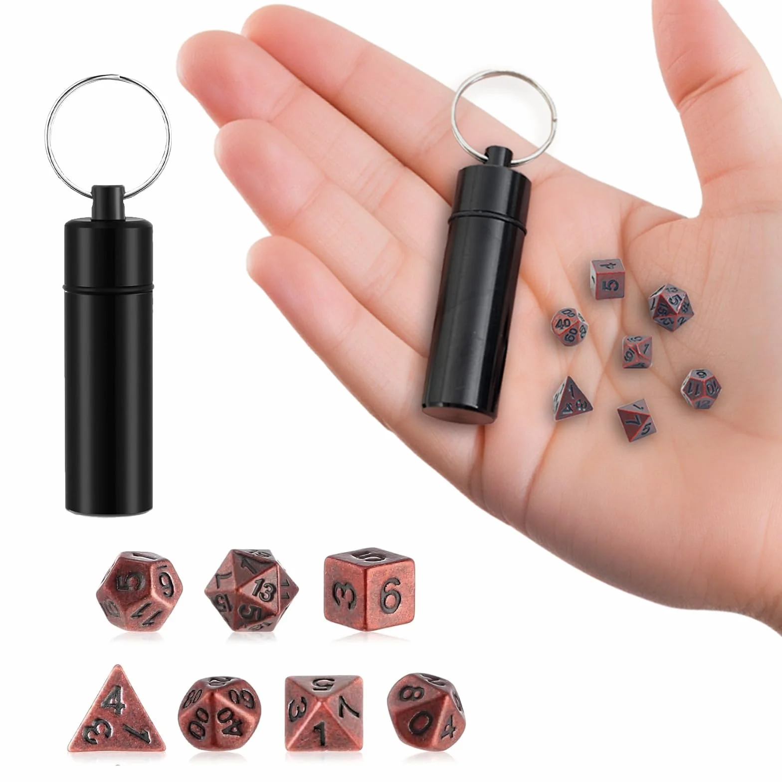 DND Zestaw Kostek do Lochów i Smoków - 7 Sztuk Wielościennych Kostek D20, D12, D10, D%, D8, D6, D4 - Akcesoria MTG RPG na Prezent (Antyczna Miedź)