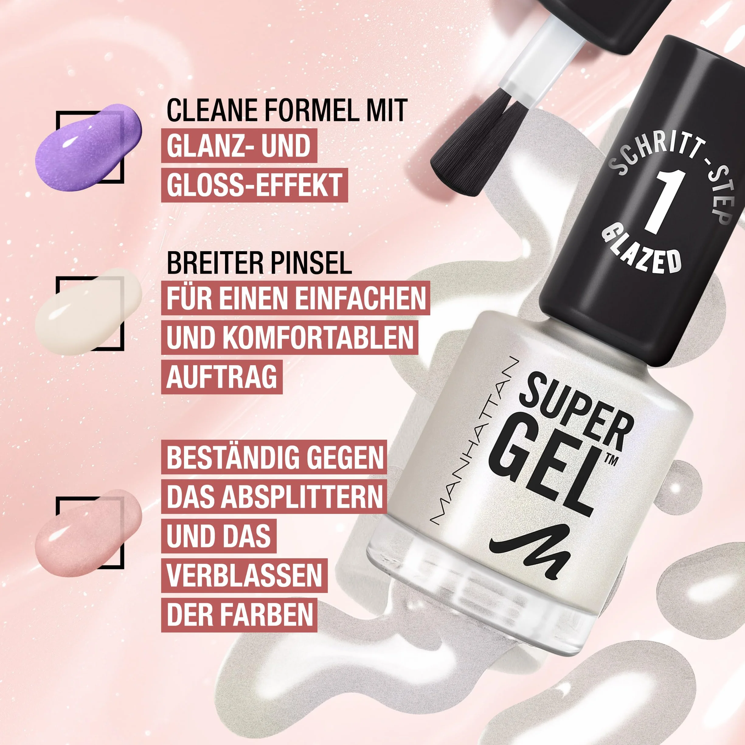 Manhattan Super żelowy lakier do paznokci – efekt manicure bez promieniowania UV – różowy lakier do paznokci utrzymuje się do 14 dni – kolor Pop Princess Pink 240 – 1 x 12 ml