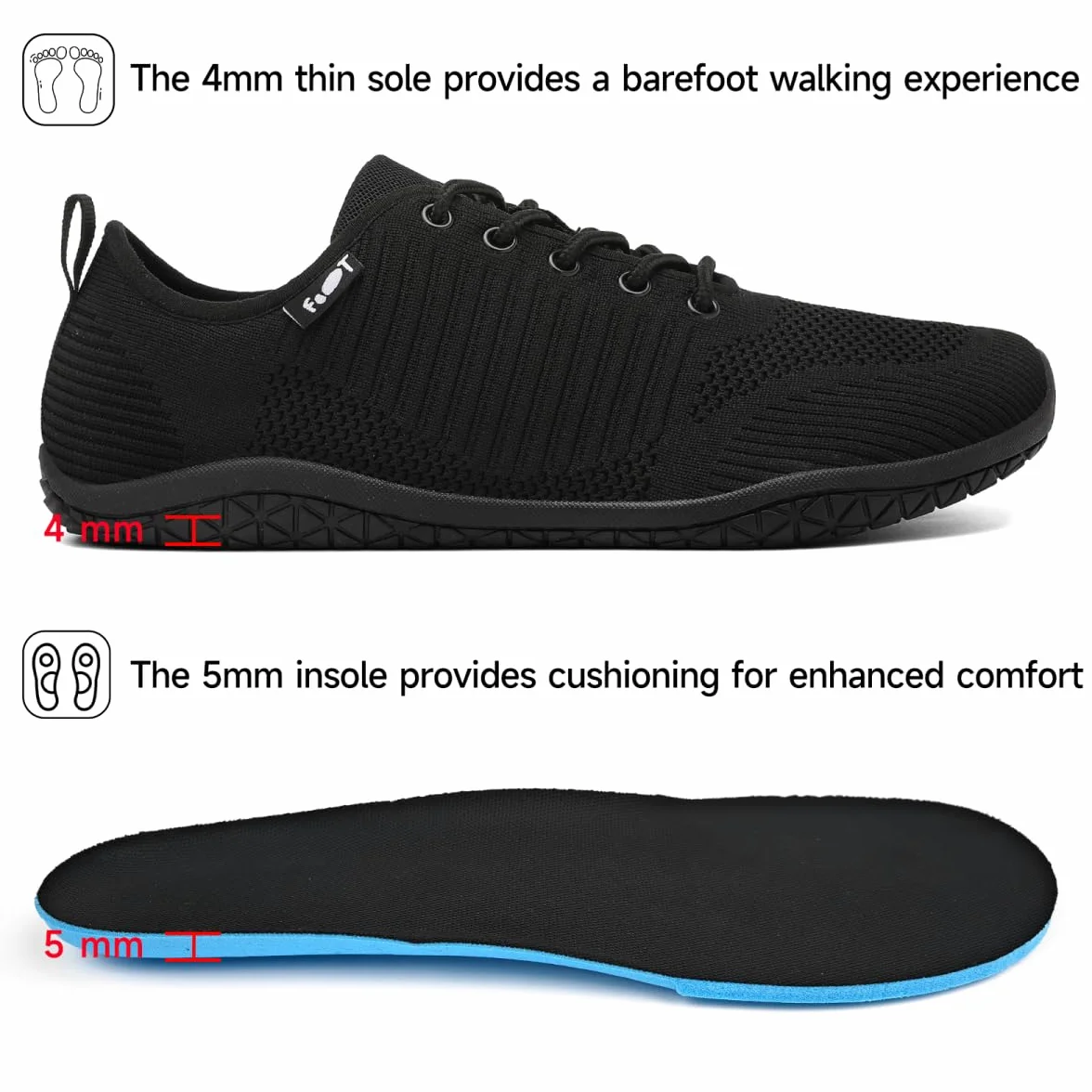 Geweo Buty Barefoot Męskie Damskie – Szerokie Nosek, Zerowy Drop, Oddychające Buty Sportowe i Codzienne, Lekkie Obuwie Minimalistyczne 37-47