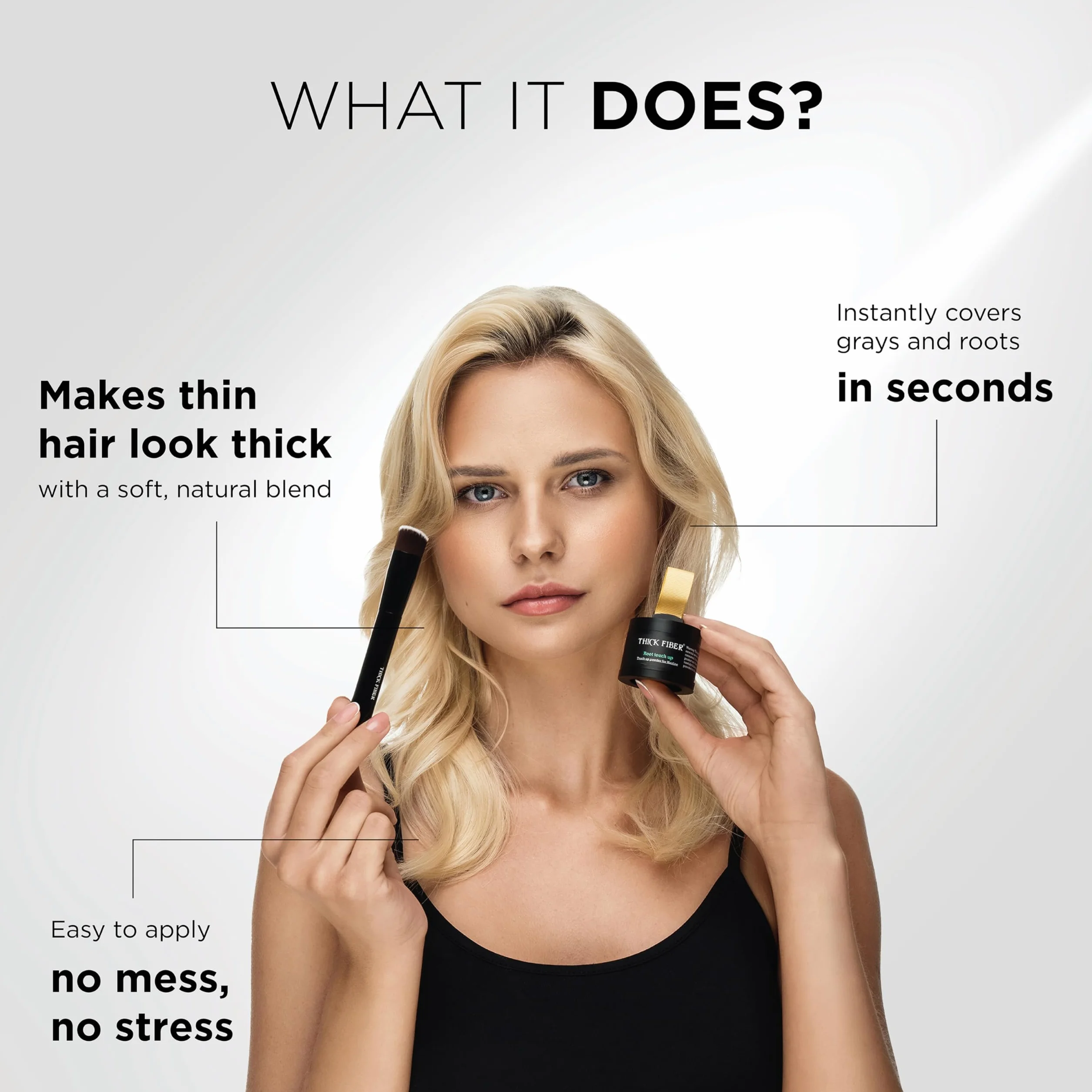 THICK FIBER Root Touch Up Puder do przerzedzonych włosów dla kobiet, zestaw do maskowania wypadających włosów, odporny na wodę i pot, z pędzelkiem (blond)