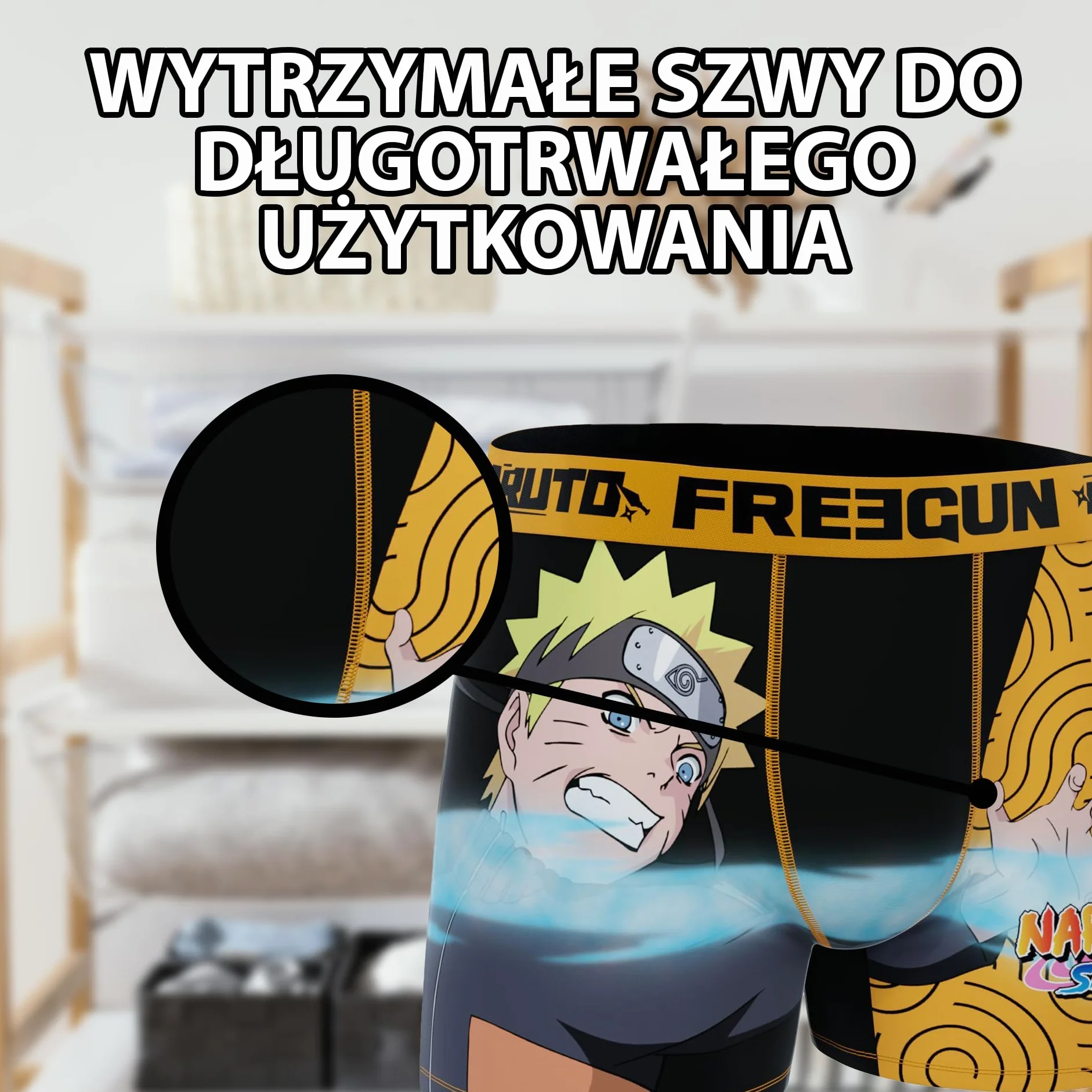 FREEGUN | Bokserki Chłopięce Naruto Attack | Nadruk Naruto | Przeciw Otarciom | Poliestrowe | Zabawne Bokserki | Bielizna dla Chłopców | 10/12