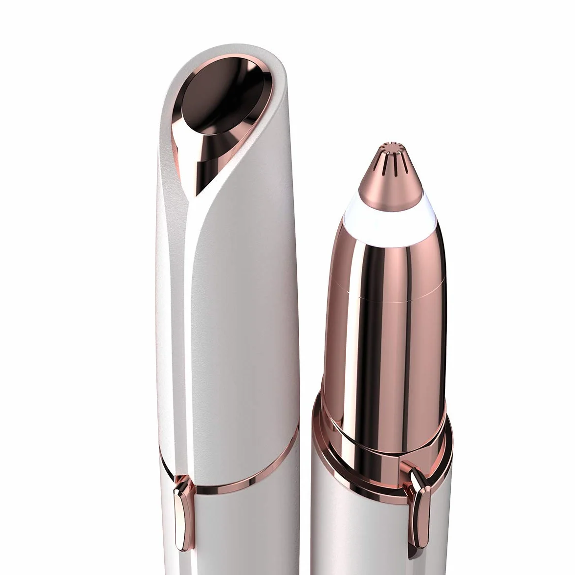 Finishing Touch Flawless Brows precyzyjny trymer do brwi, elektryczny depilator do włosów z hipoalergiczną, pozłacaną głowicą 18-karatową do skóry wrażliwej – bateria w zestawie, kolor biały