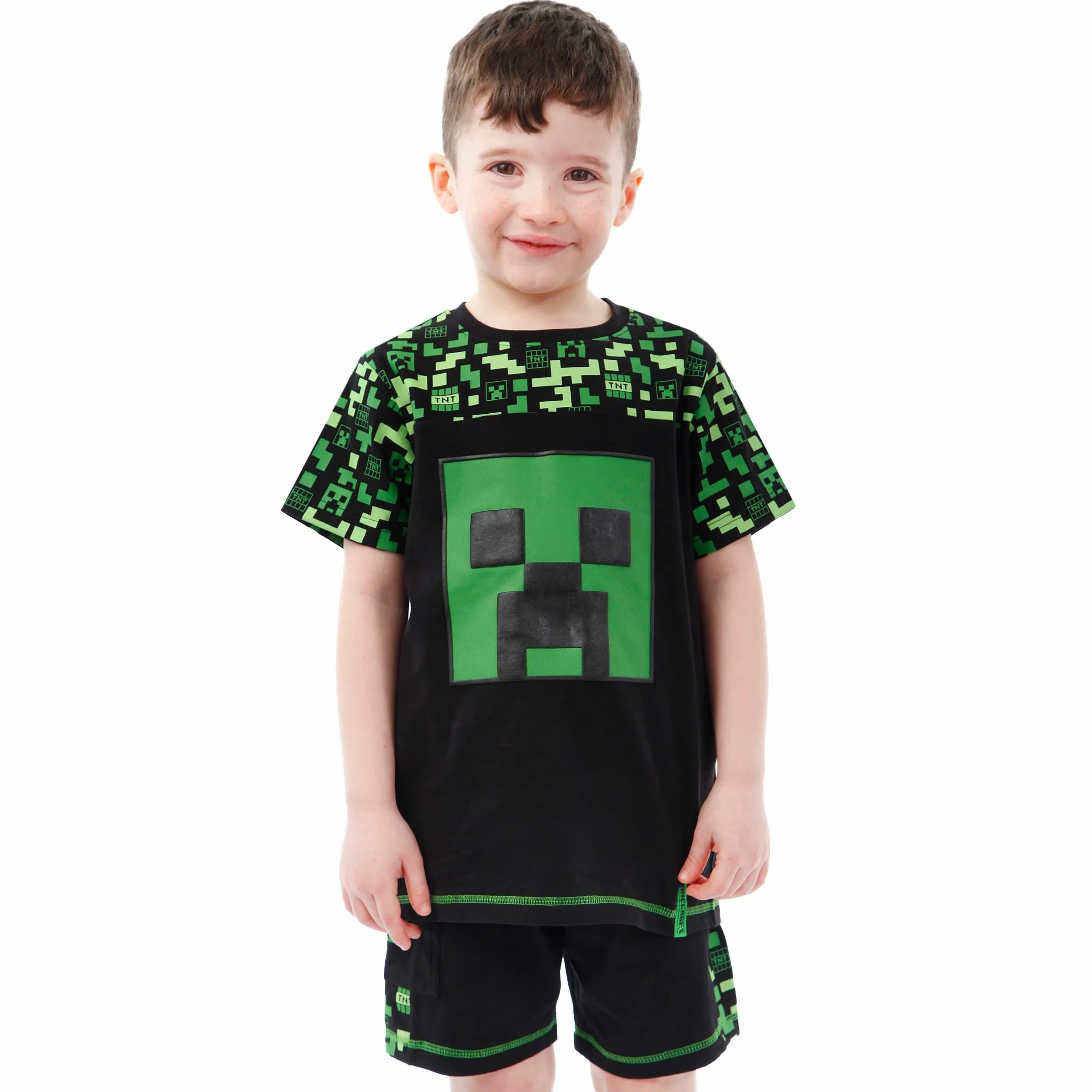 Minecraft Koszulka i Szorty | Strój Creepera Dla Chłopców | Koszulka i Szorty Dla Gracza | Ubrania Dla Graczy