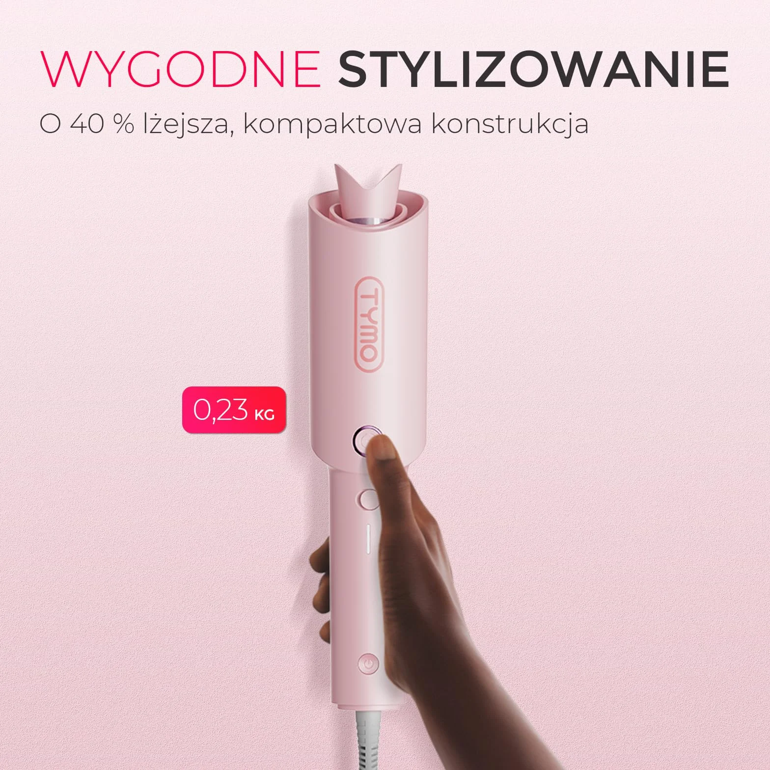 TYMO CURLPRO Automatyczna Lokówka do Dużych Kędziorów – Przenośna Automatycznie Obracająca się Lokówka 25mm,160-210℃, Łatwe Kręcenie, Ceramiczna Curling Wand, 500M Jonów Ujemnych, Różowy