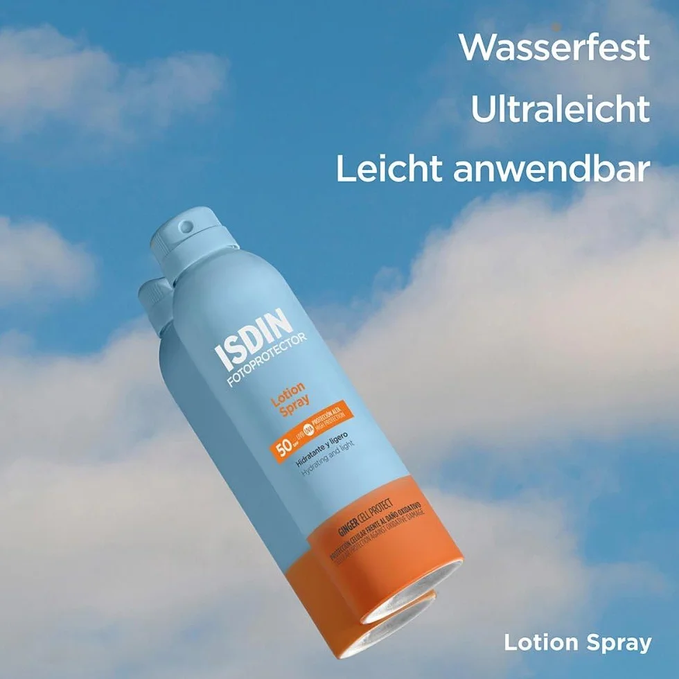 ISDIN Fotoprotector Lotion Spray LSF50 (250 ml) | ochrona dla skóry normalnej i suchej, która potrzebuje dodatkowej porcji wilgoci