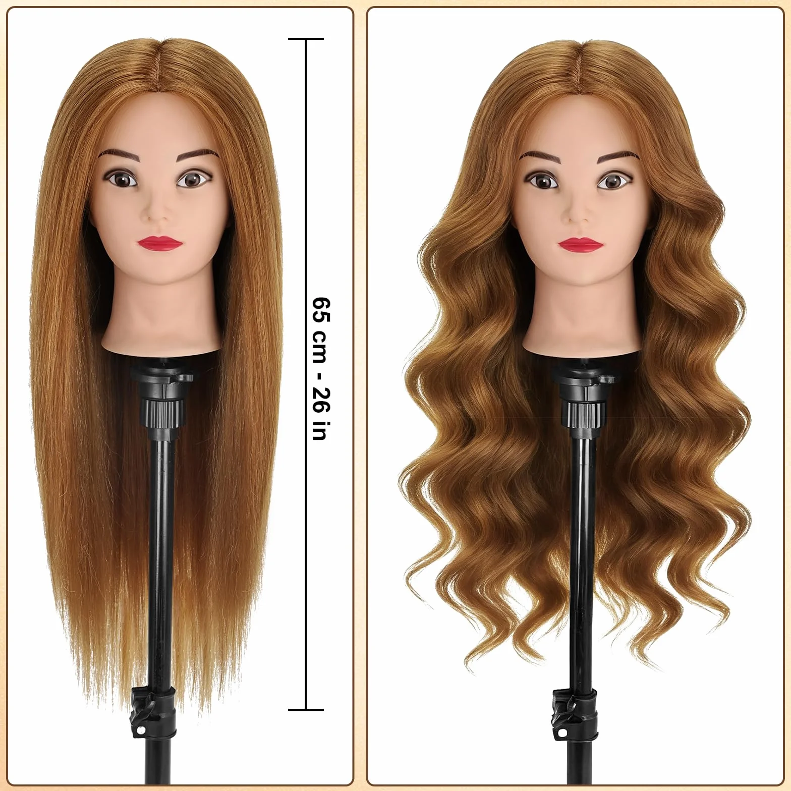 TwoWin Głowa fryzjerska z zwiększoną gęstością włosów, 80% naturalne włosy, głowa do ćwiczeń 66 cm / 26 cali, głowa fryzjerska, głowa do treningu dla fryzjerów do stylizacji i praktyki fryzjerskiej z