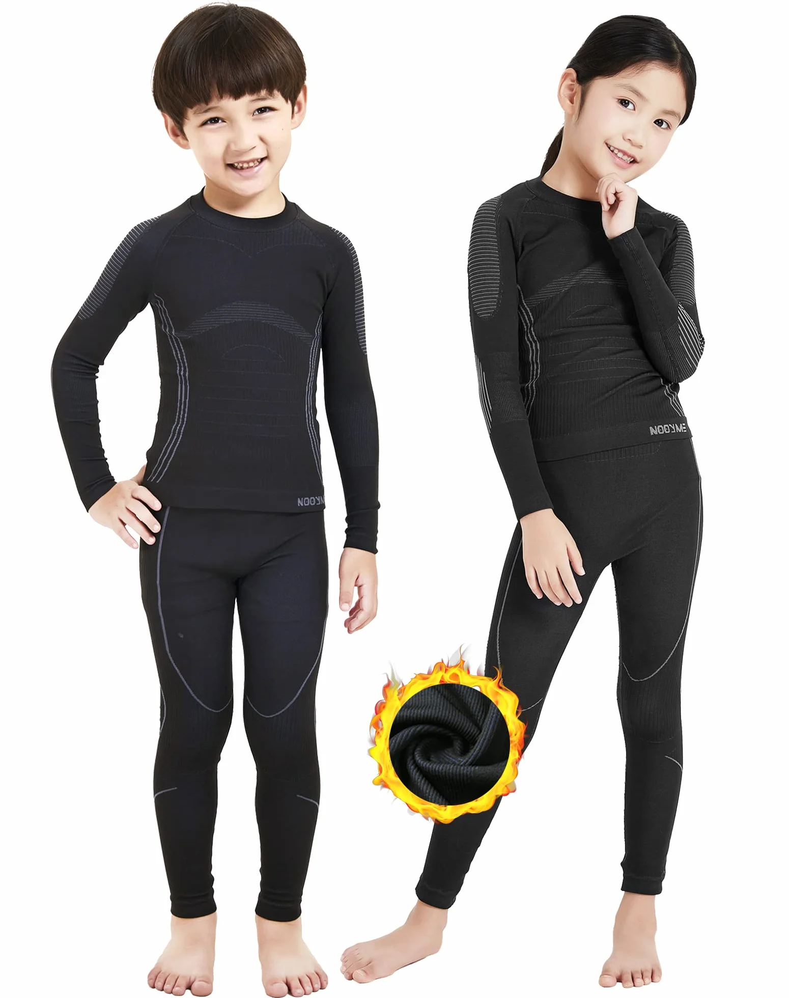 NOOYME Bielizna termiczna dla dzieci, zestaw bielizny narciarskiej dla dzieci, bielizna termiczna, bardzo ciepła bielizna funkcyjna, bielizna termiczna dla dzieci, unisex, bielizna sportowa, piłka
