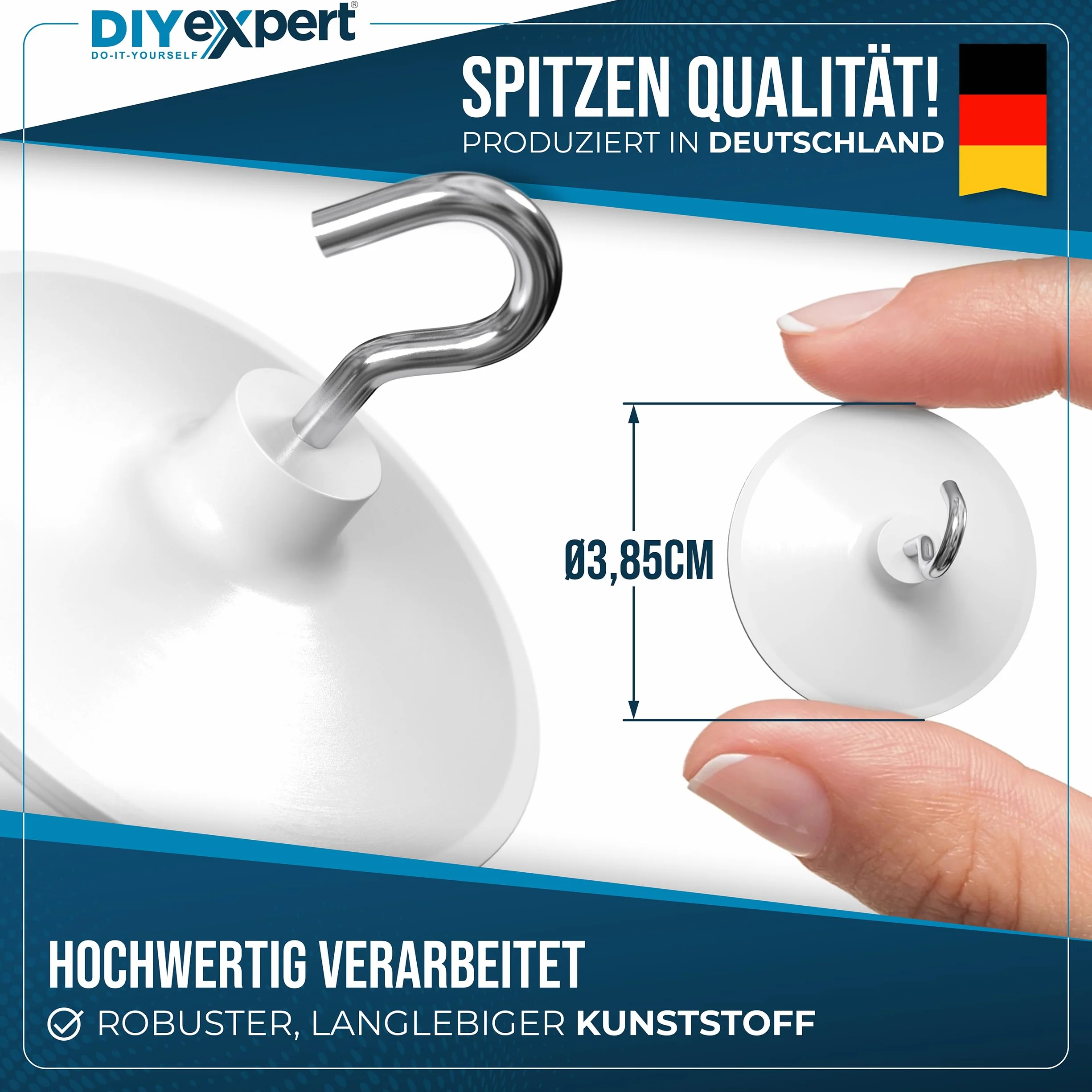DIYexpert haki sufitowe samoprzylepne | wykonane w Niemczech | [z uchwytami] [4 sztuki] | bardzo mocne klejone haki sufitowe | wieszaki ścienne bez wiercenia