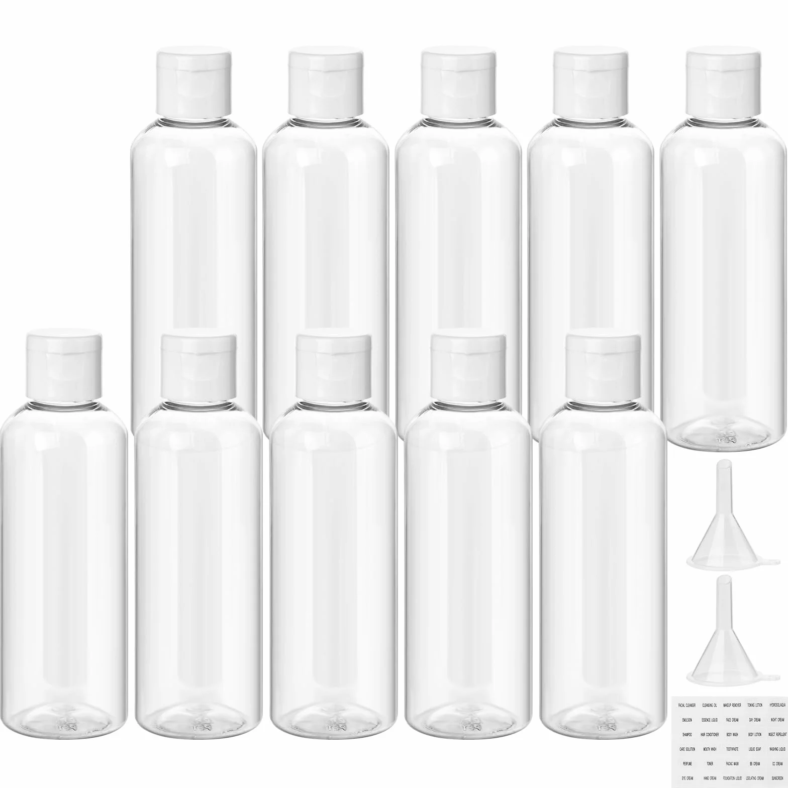 flintronic Zestaw pustych butelka podróżnych, 100 ml, do napełniania małym lejkiem, kosmetykami z lejkiem, na podróż samolotem, szampon, balsam
