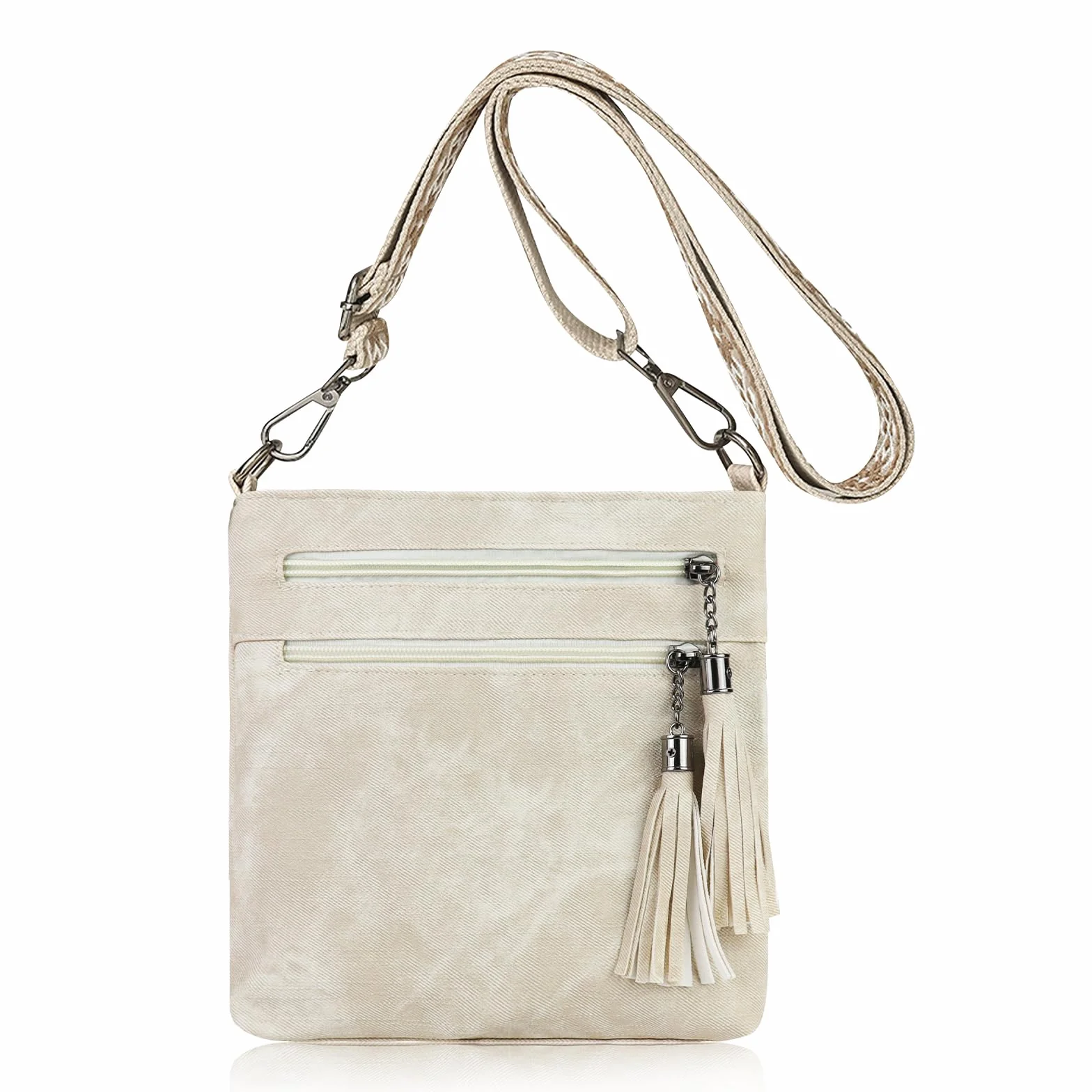AfitLulu 4 kieszenie Crossbody Bag damska torba na ramię z zamkiem błyskawicznym z frędzlami, modna damska torba na ramię ze sztucznej skóry, z odpinanymi i regulowanymi paskami na ramiona