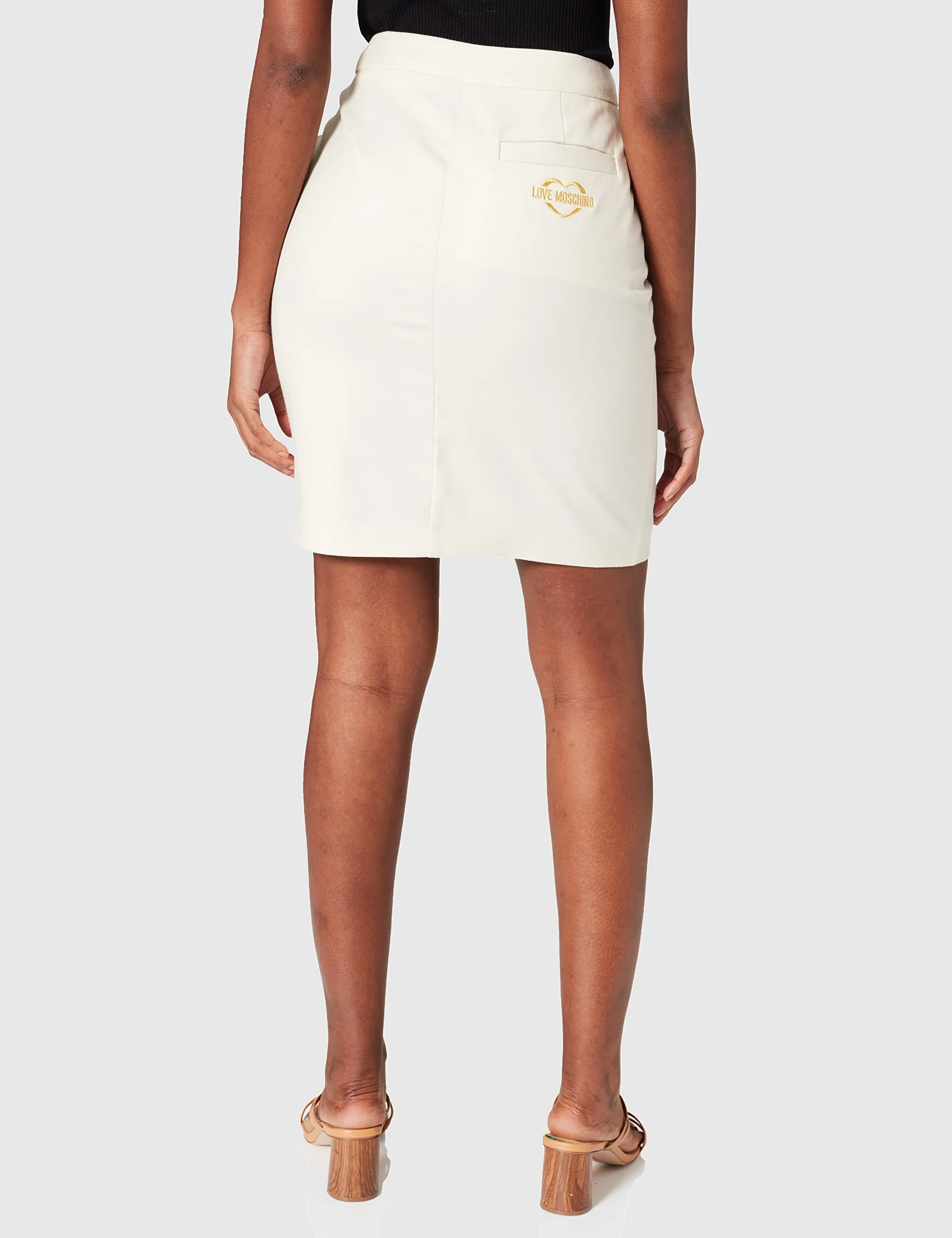 Love Moschino Skirt z 5 i złotym logo Heart Embroidery Above Back welt Pocket Spódnica, biała, damska TBC, biały, tbc