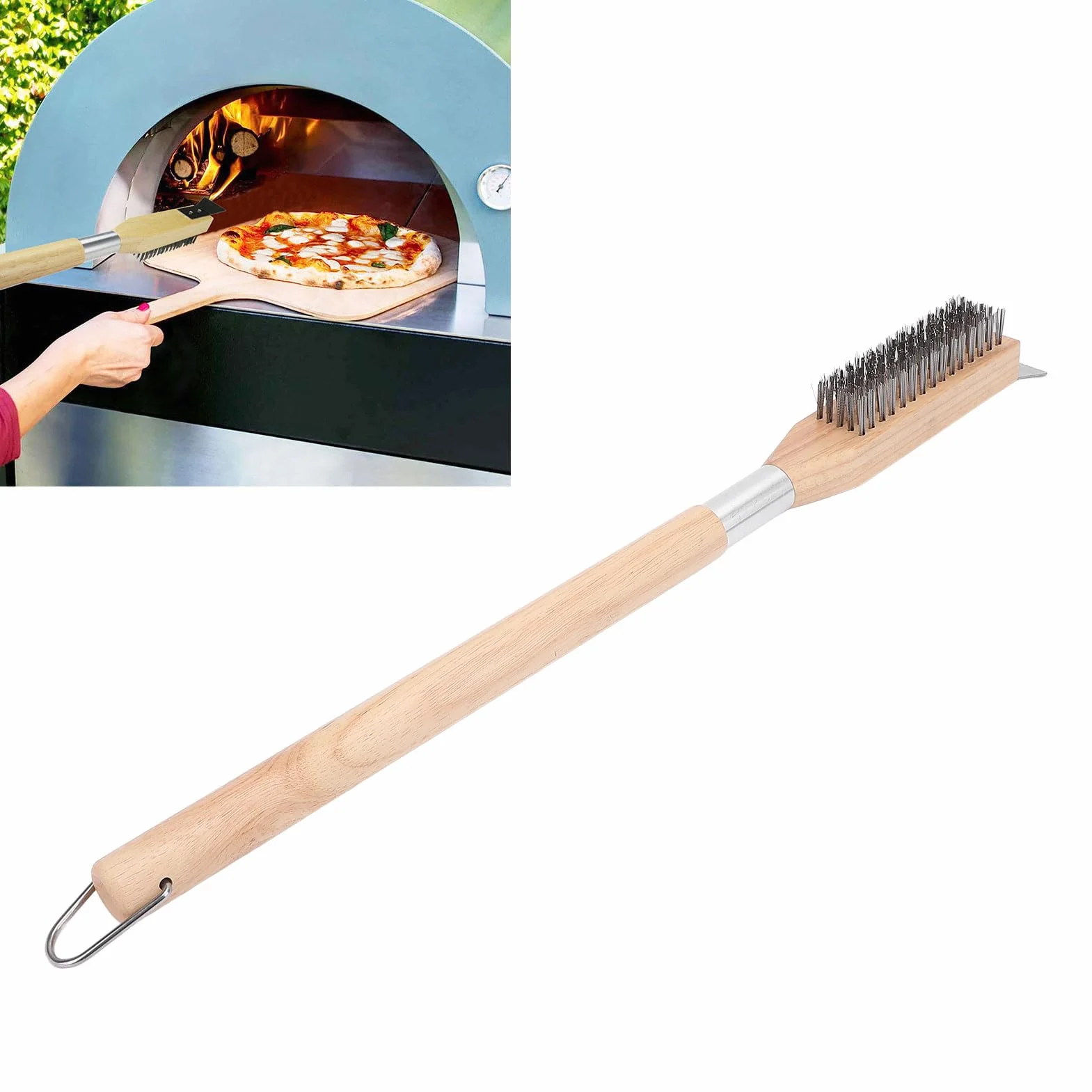 Skrobak ze Stali Nierdzewnej z Drewnianym Uchwytem, ​​stalowa Szczotka do Piekarnika do Pizzy, do Restauracji
