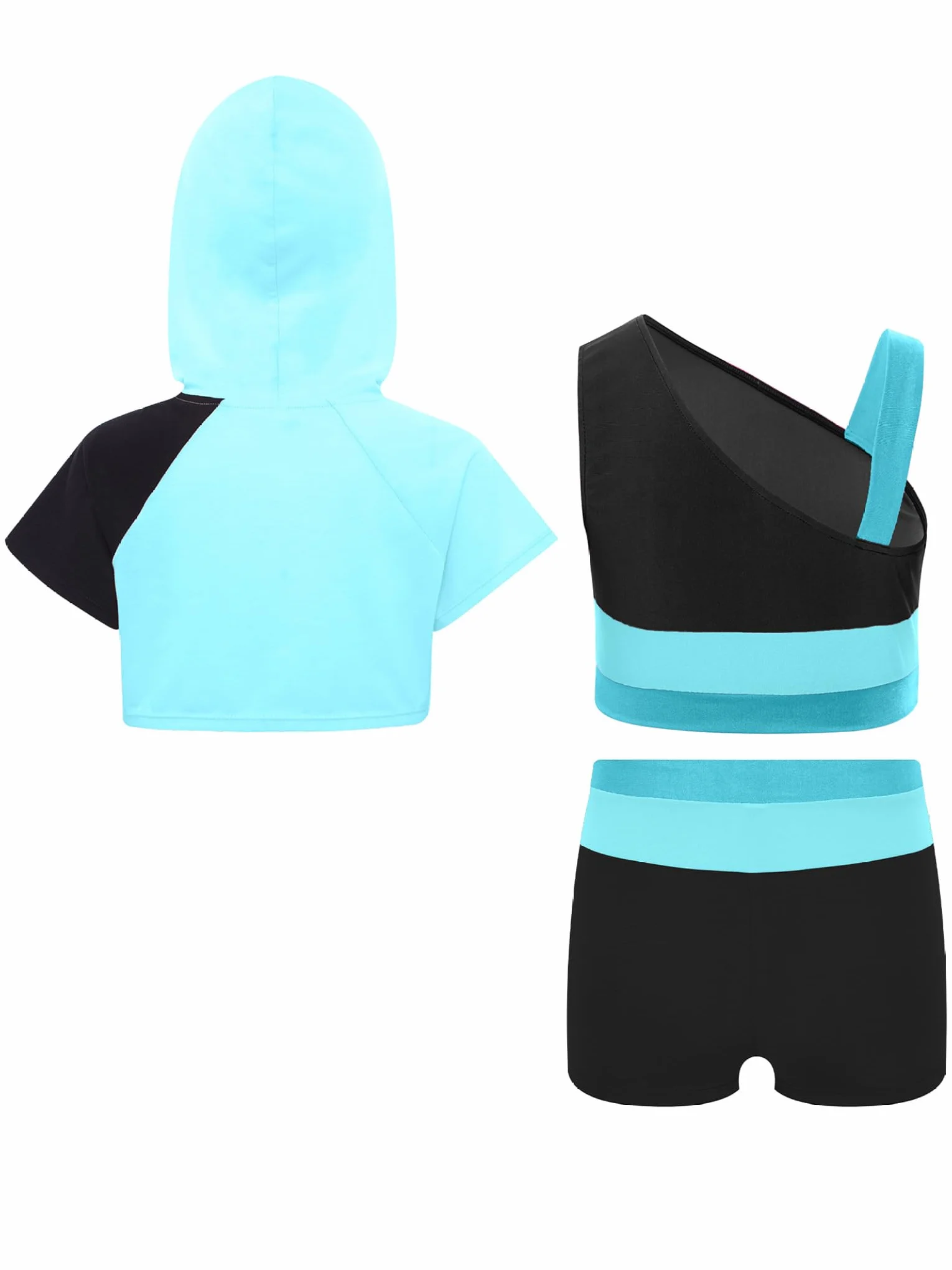 Dziewczęcy dres treningowy z krótkim rękawem, bluza z kapturem, krótki rękaw, tank top i szorty, zestaw odzieży dla dziewczynek, na lato, do tańca, treningu, biegania
