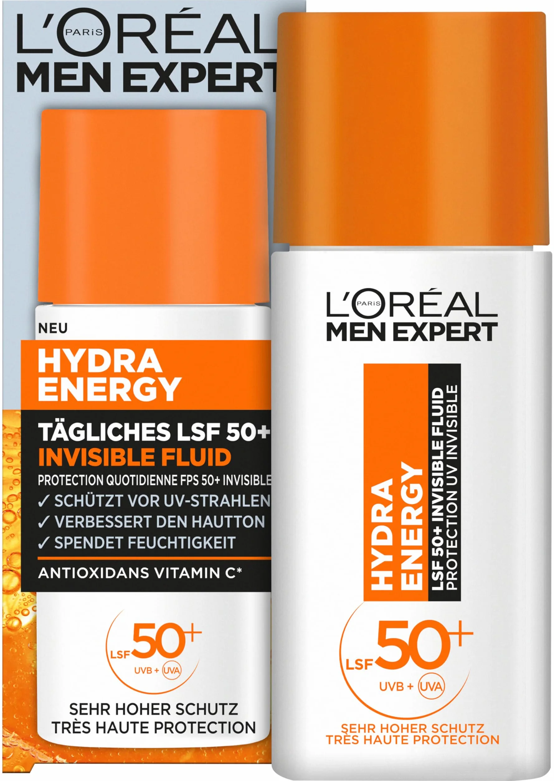 L'Oréal Men Expert SPF 50 krem przeciwsłoneczny UV dla mężczyzn, niewidzialny płyn do twarzy