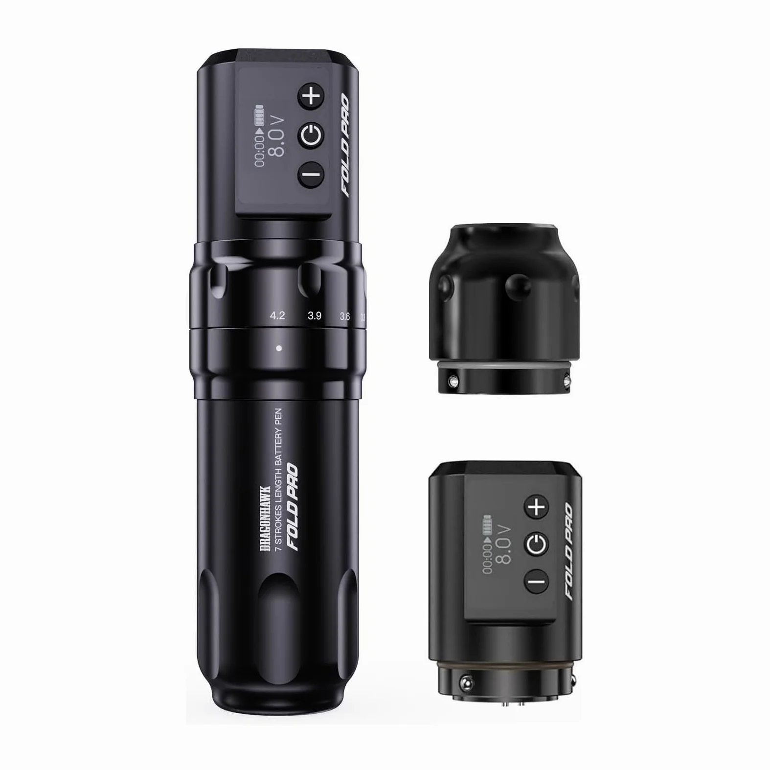 Dragonhawk Fold Pro Wireless Tattoo Machine Pen with 7 Strokes Length 2.4-4.2mm, 2pcs 1500mAh Battery for Professional Tattoo Artists