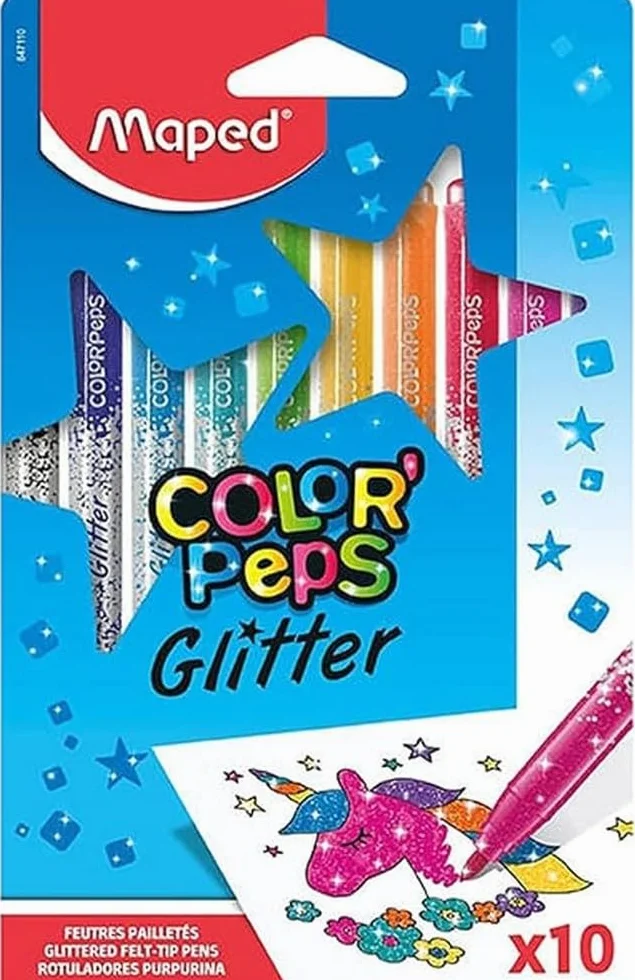 Maped Color'Peps Glitter 847110 Flamastry, Wielokolorowy, 10 sztuk
