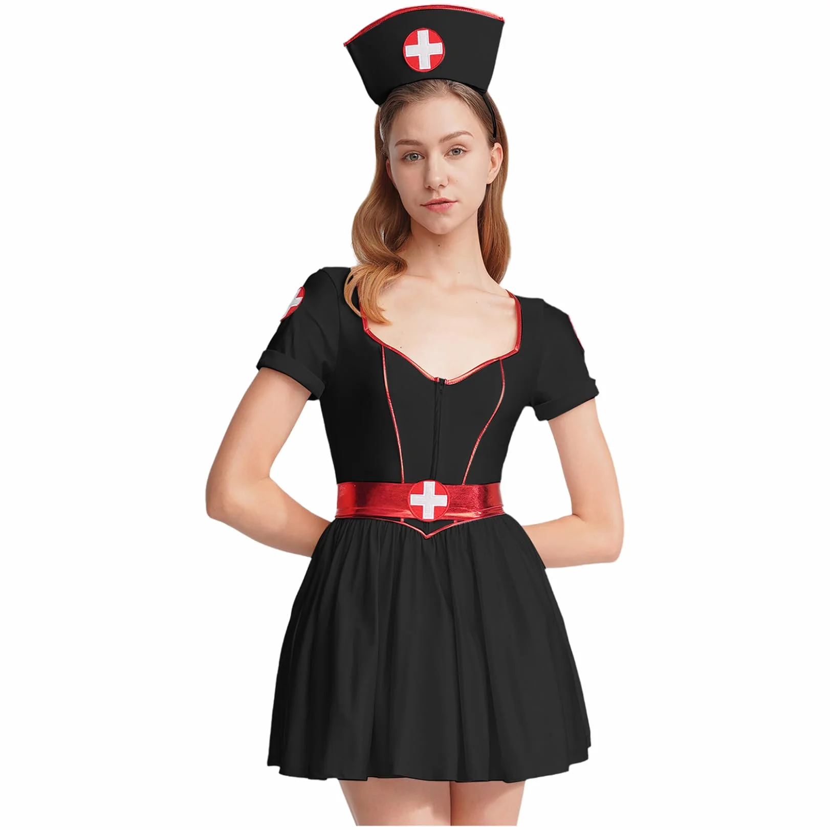 Damskie mundury pielęgniarki, seksowne mini sukienki z kapturem, opaska na włosy, szpital, siostra, bielizna nocna, gogo, stroje klubowe