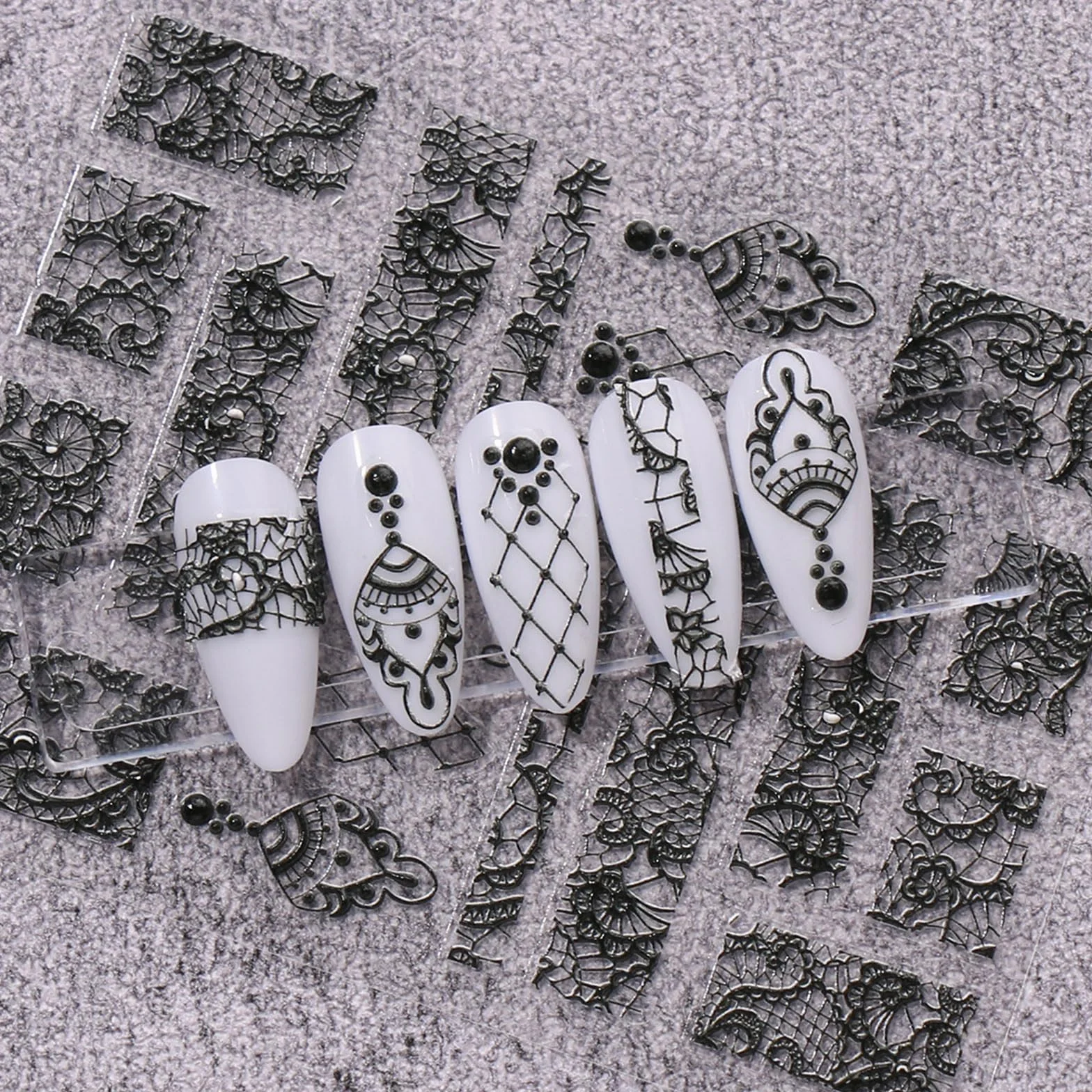 JMEOWIO 3D Czarny Biały Kwiat Nail Art Naklejka 4 Arkusze Naklejki na paznokcie Samoprzylepne dekoracje do paznokci