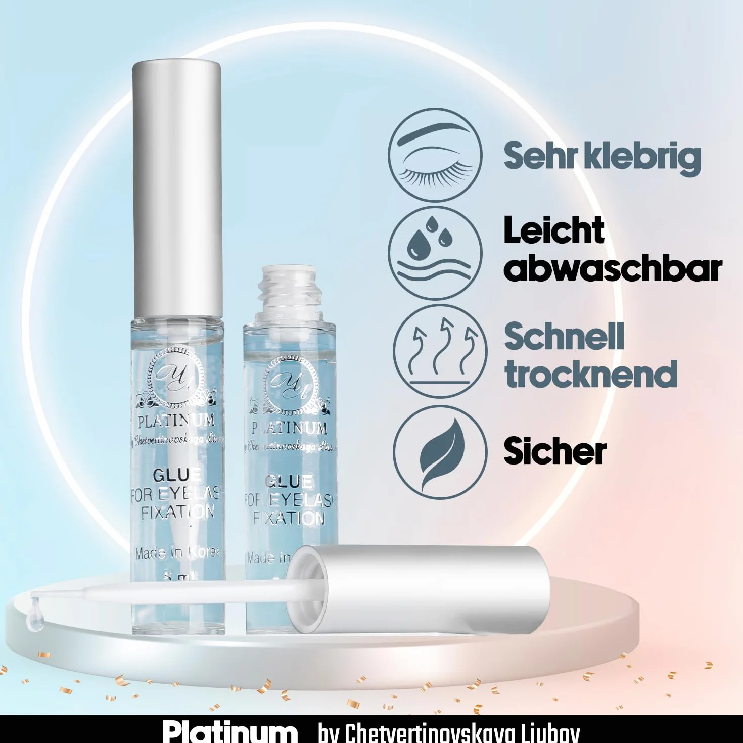 Klej do liftingu/laminacji rzęs PLATINUM by Chetvertinovskaya do klejenia rzęs podczas liftingu, klej do mocowania rzęs na wałku silikonowym, 5 ml przezroczysty