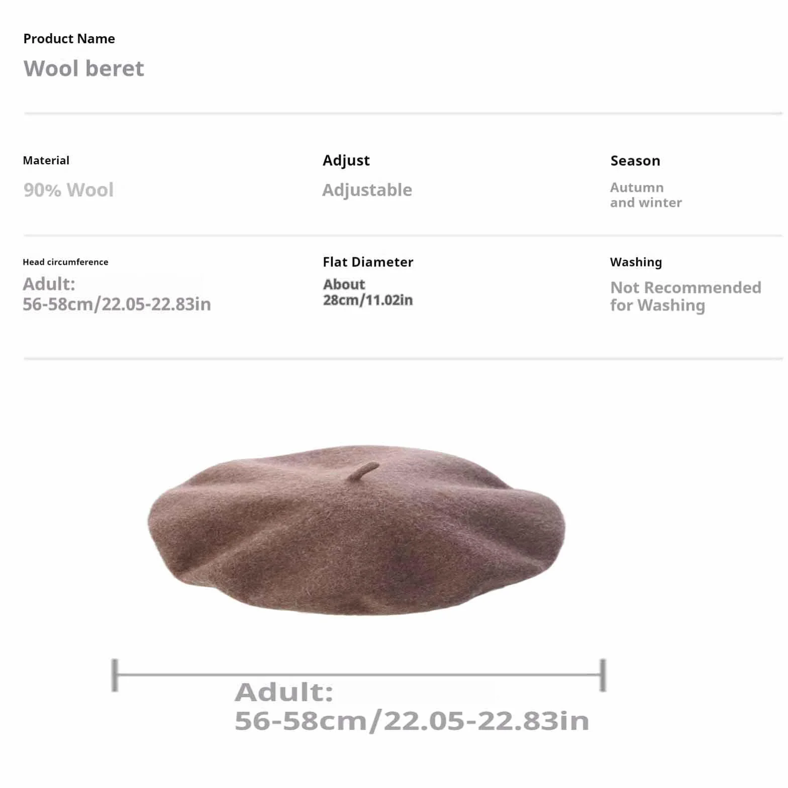 Damski wełniany beret w jednolitym kolorze czapka beanie w stylu francuskim