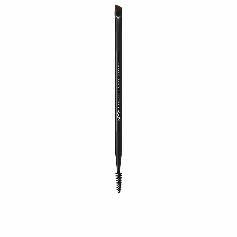 NYX Professional Makeup Pro Dual Brow Brush, dwustronna szczotka do brwi, syntetyczne włókna, czarny