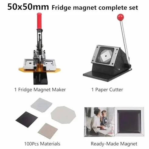 Maszyna do magnesów fotograficznych DIY magnesy na lodówkę Pin Maker z zestawami materiałów eksploatacyjnych i obcinaka do papieru, zawiera materiały do tworzenia identyfikatorów guzikowych