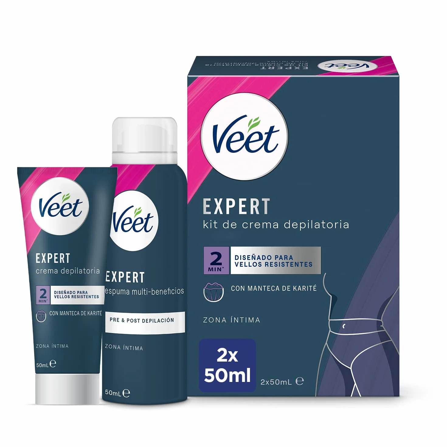 Veet Expert Zestaw do depilacji intymnych stref ciała krem 50 ml pianka 50 ml