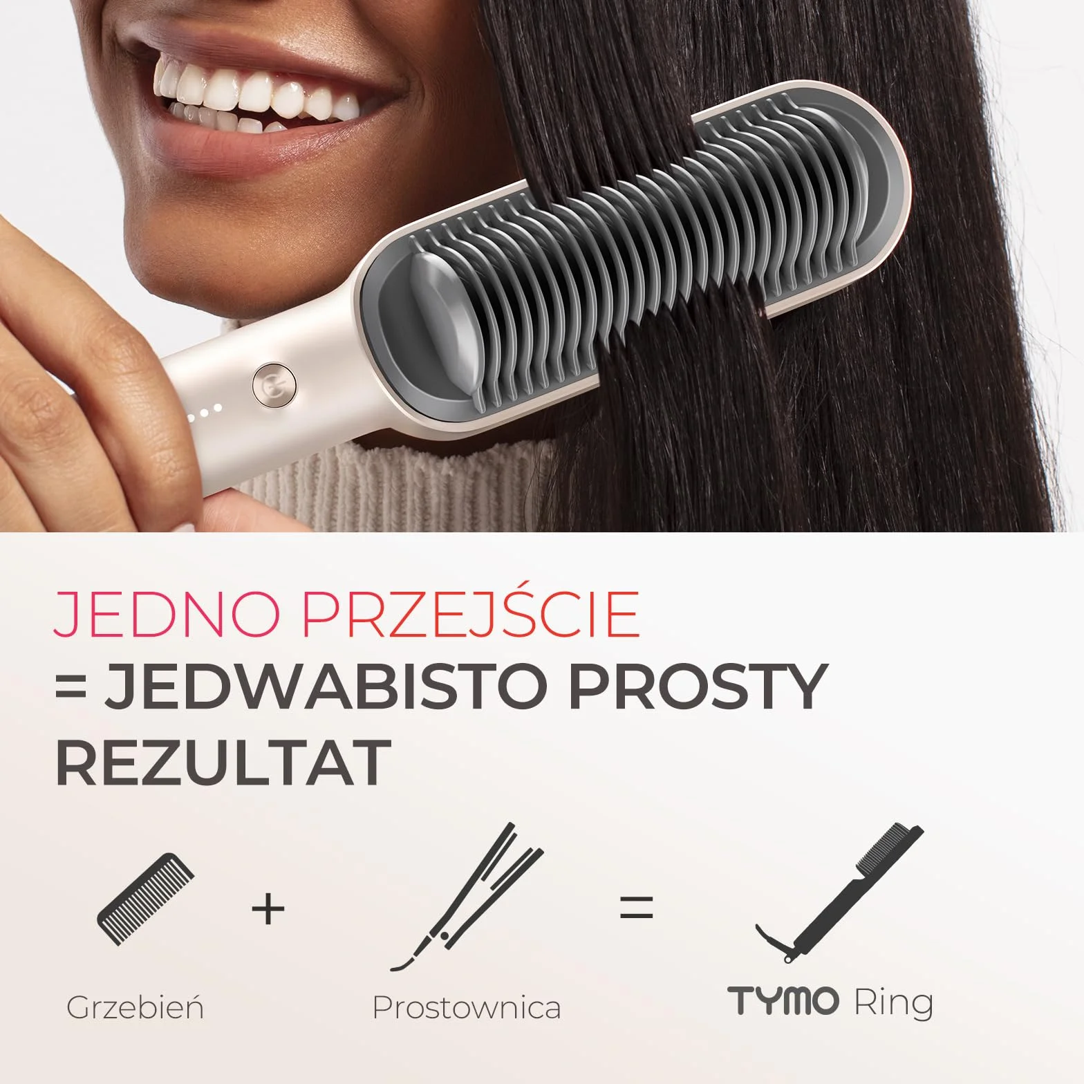 TYMO RING szczotka do prostowania włosów – ceramiczna prostownica i szczotka do włosów 2 w 1, elektryczna ochrona przed poparzeniem, szczotka wygładzająca, szybkie nagrzewanie w 25 s, 5 ustawień
