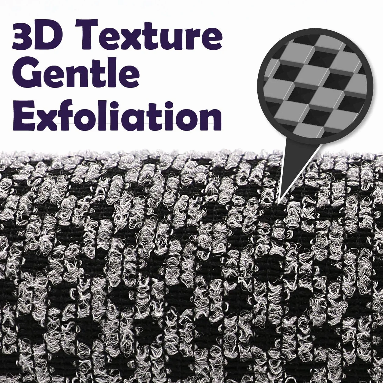 myHomeBody Bardzo długa złuszczająca myjka, peeling do ciała, ręcznik pod prysznic, długa ściereczka do kąpieli, tekstura 3D, obsydian i rodzynki, zestaw 2 szt., z silikonową szczotką do twarzy