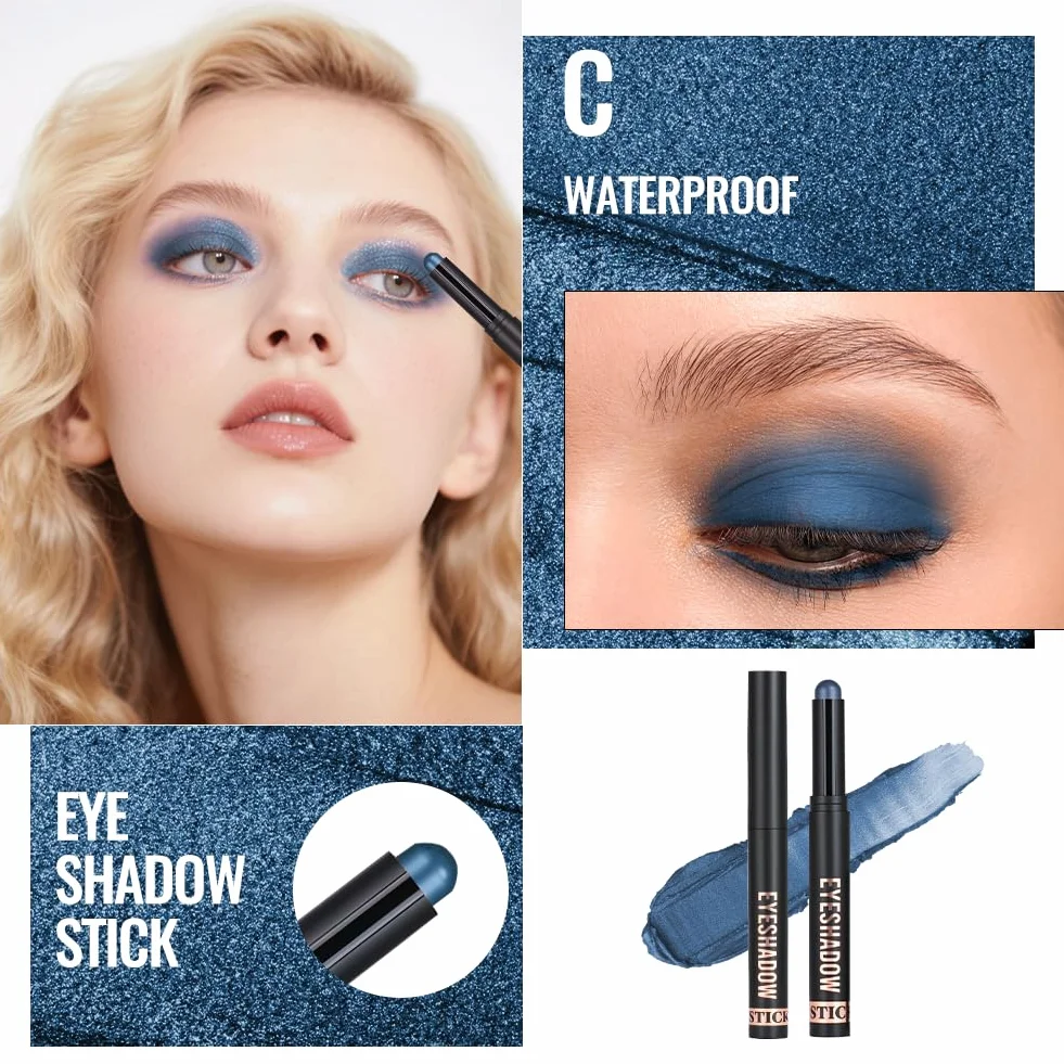 Cienie do powiek w sztyfcie, 8 * 2g Zestaw ołówków do cieni do powiek z brokatem i matowym, Eye Shadow Stick w kremie, łatwy w użyciu, tworzy kredki do oczu i długotrwały makijaż oczu (zestaw C)