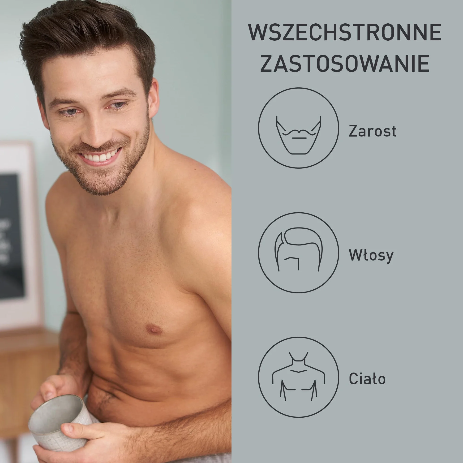 Panasonic ER-GB62 trymer do brody, włosów i ciała (39 ustawień długości, 3 nasadki grzebieniowe, 50 minut pracy, Japanese Blade Tech), szary