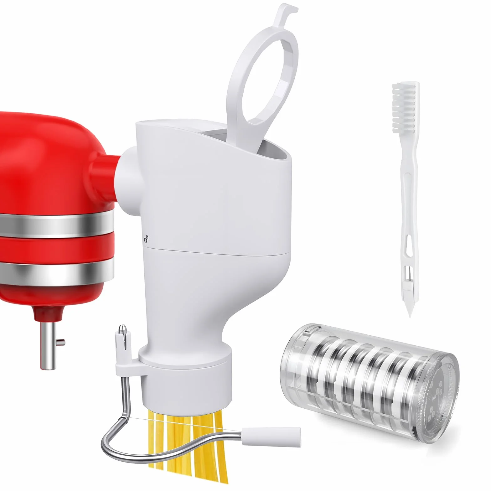 Prasa do Makaronu do Mikserów do KitchenAid od MMOBIEL – 7-w-1 Maszynka do Makaronu z 7 Wymiennymi Talerzami do Fusilli, Rigatoni, Spaghetti, Bucatini, Fettuccine i Makaronu Kolanka – Łatwa Instalacja
