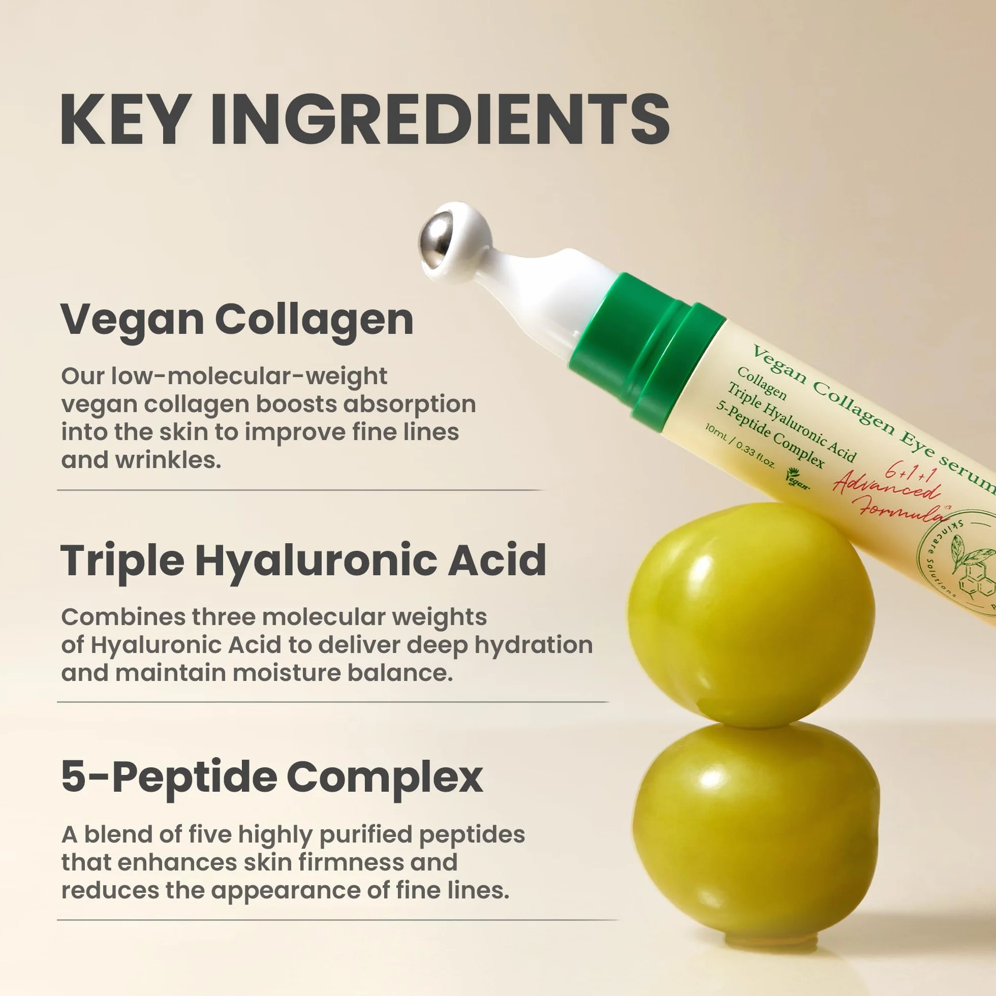 AXIS-Y Wegańskie serum kolagenowe do oczu K Beauty Serum Kolagenowe z potrójnym kwasem hialuronowym i peptydami poprawia elastyczność skóry 0,33 ml.