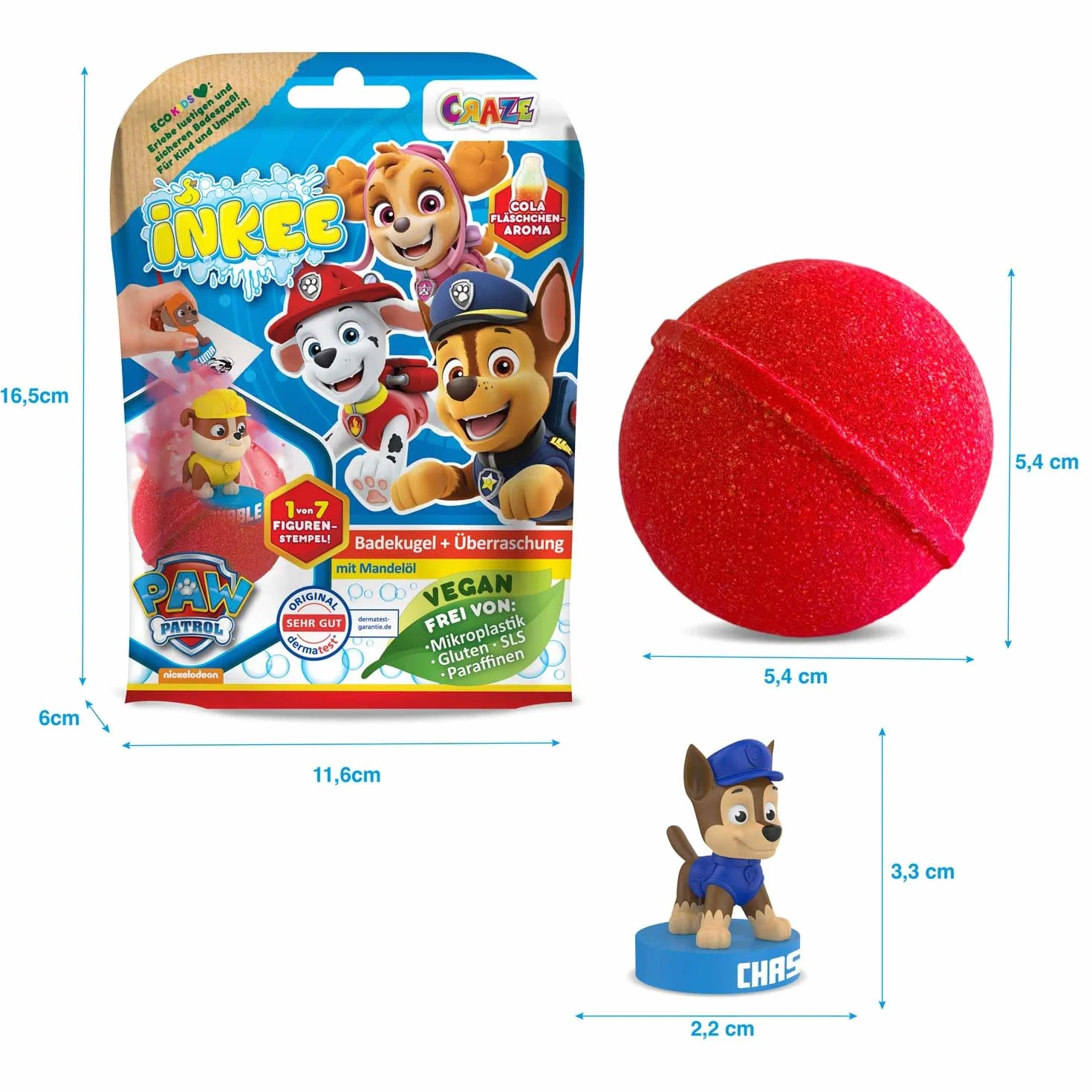 INKEE Psi Patrol Bomba Kąpielowa dla Dzieci z Niespodzianką Figurka Paw Patrol, Musująca Kula, Zapach Gumy Coli, Kolor Losowy