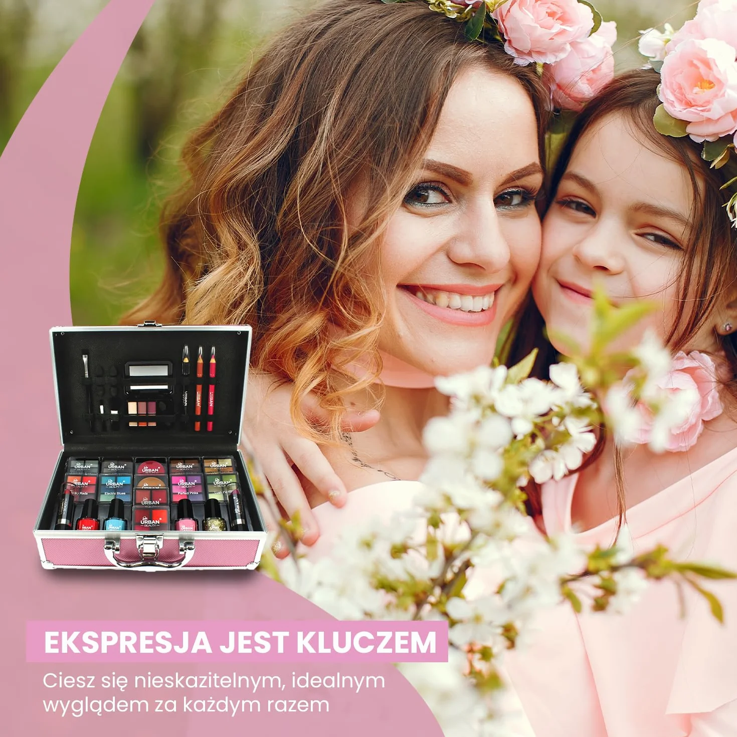 LOVE URBAN BEAUTY Wegański Gorący różowy kosmetyczka do makijażu 82-elementowy zestaw do makijażu dla nastolatków i kobiet z cieniami do powiek, różem