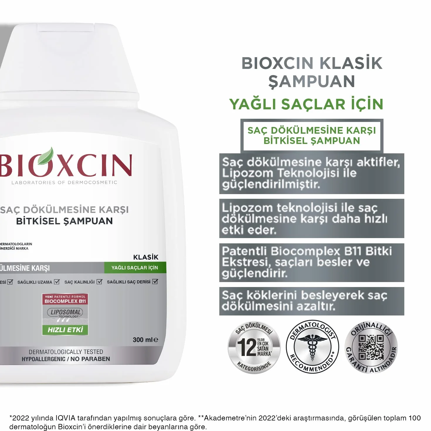 Bioxcin Szampon przeciw wypadaniu włosów przetłuszczających się (300 ml) – roślinny szampon przeciwzmarszczkowy z BIOCOMPLEX B11 i liposomami dla gęstszych włosów i mniejszego wypadania włosów