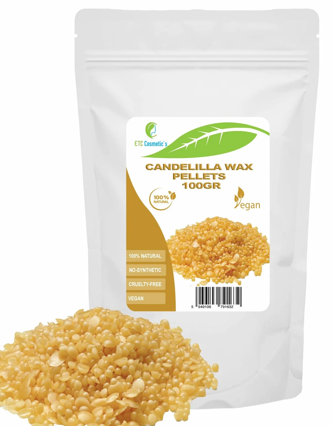 Pastylki z wosku kandelabrowego - 100 g - Wegańskie | Zamiennik naturalnego wosku pszczelego do domowych kosmetyków, balsamów do ust, balsamów i balsamów. Zagęszczacz i emulgator